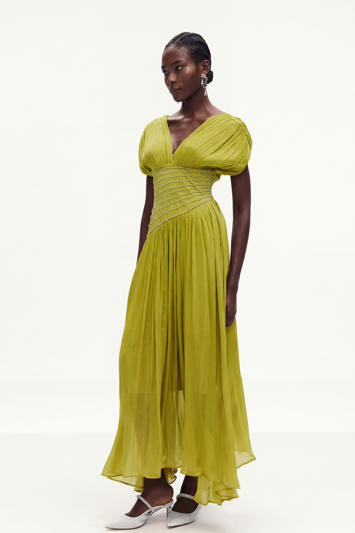 Bohumila Ruch Plunge Maxi Dress In Chartreuse