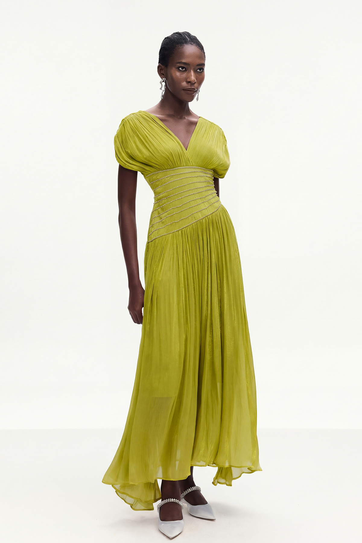 Bohumila Ruch Plunge Maxi Dress In Chartreuse
