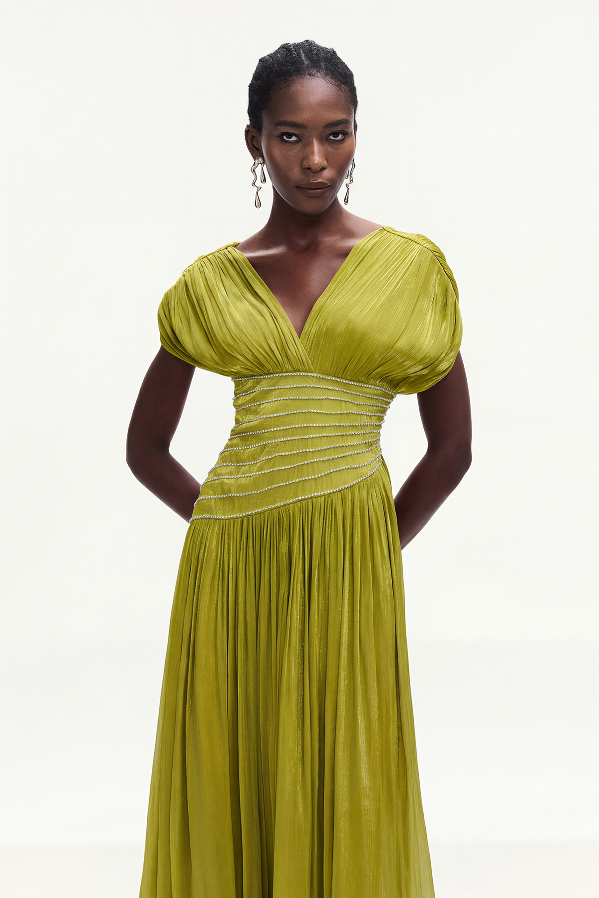 Bohumila Ruch Plunge Maxi Dress In Chartreuse