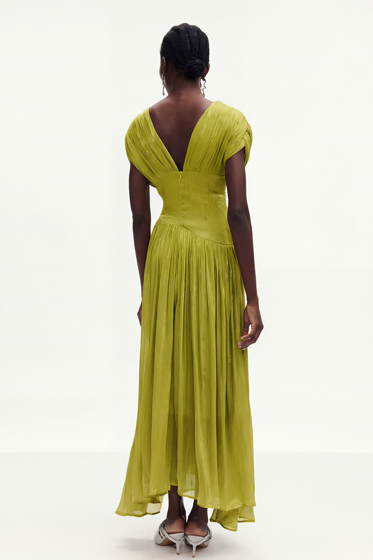 Bohumila Ruch Plunge Maxi Dress In Chartreuse