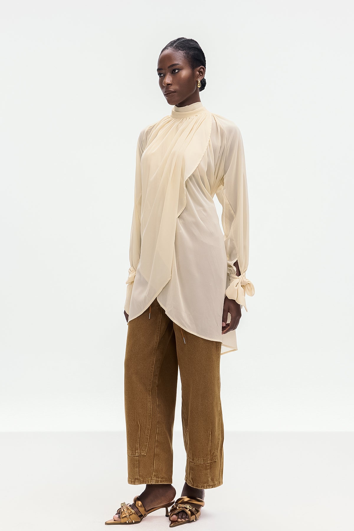 Bolormaa Lace Up Asymmetric Shirt In Apricot