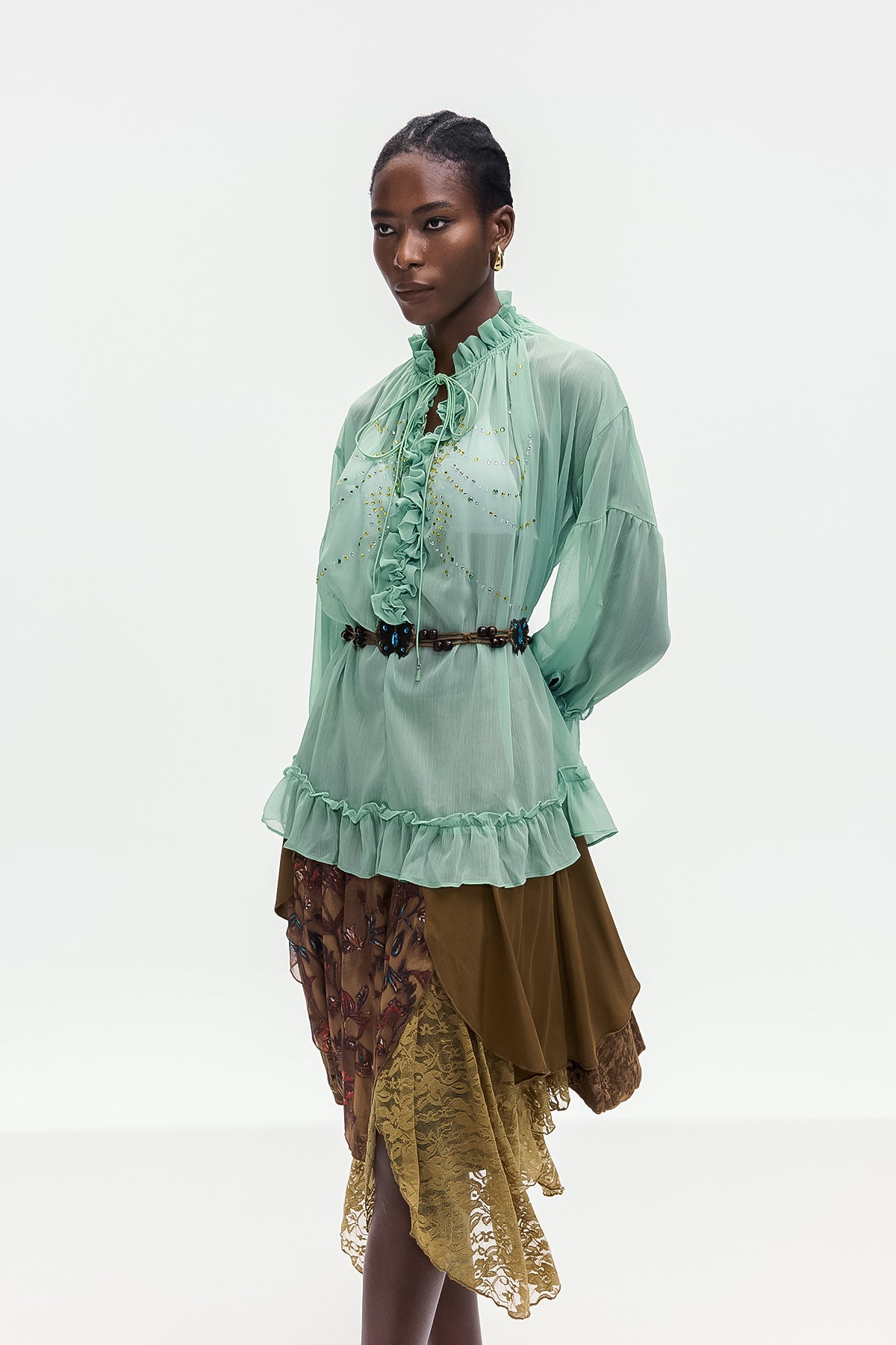 Bonifaz Drawstring Ruffle Shirt In Green