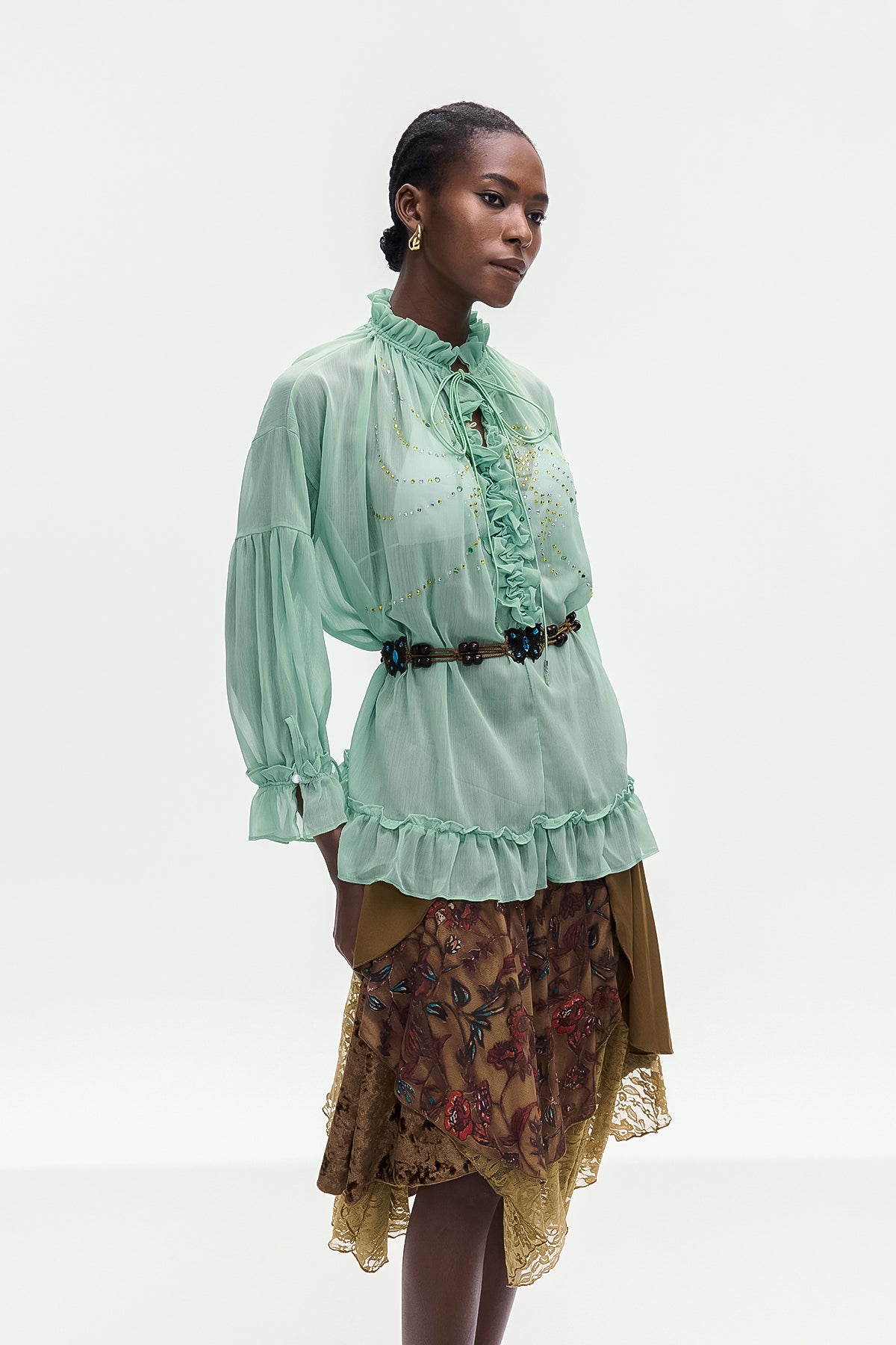 Bonifaz Drawstring Ruffle Shirt In Green