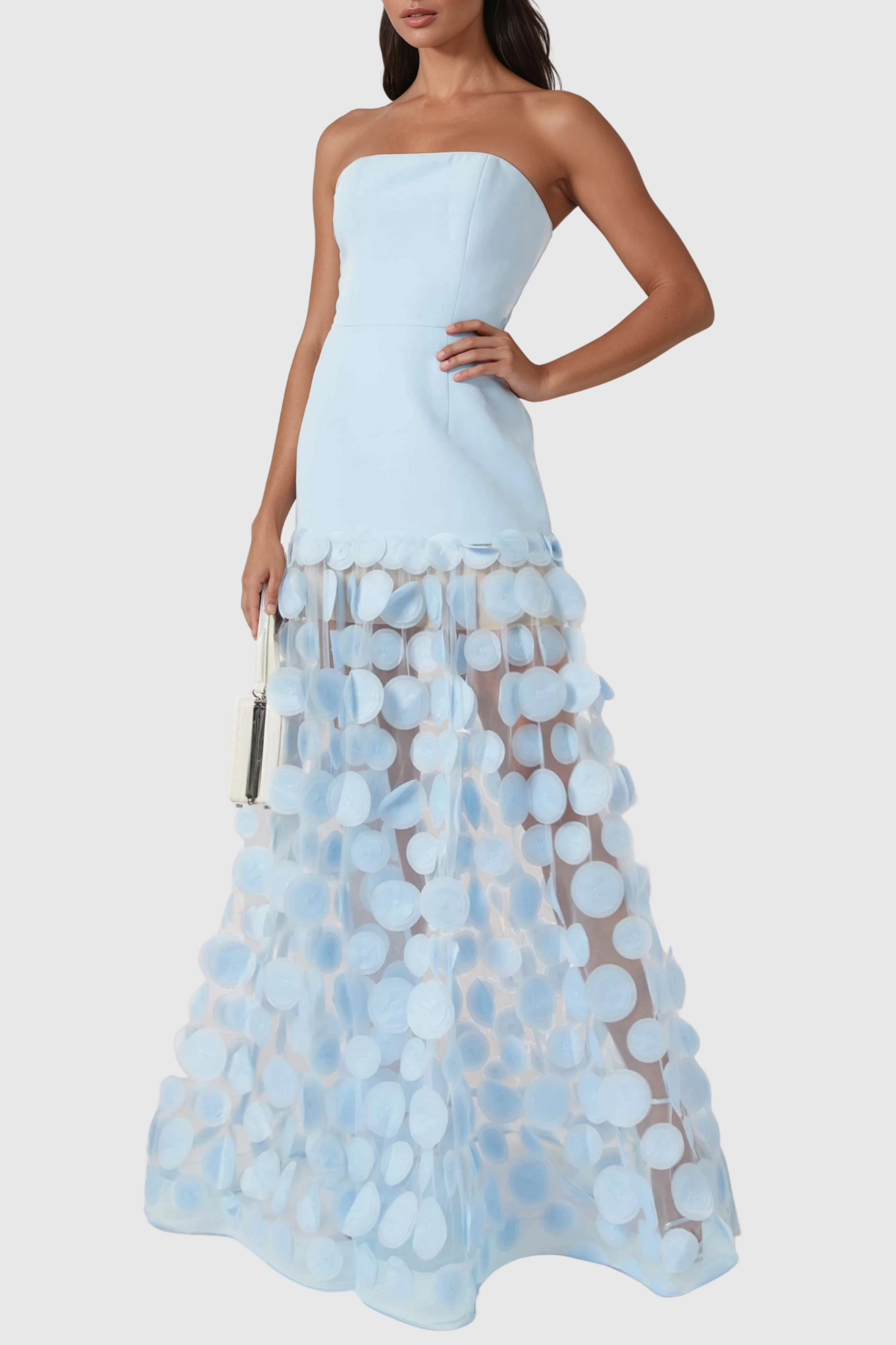Boryana Strapless Dot Mesh Maxi Dress In Blue