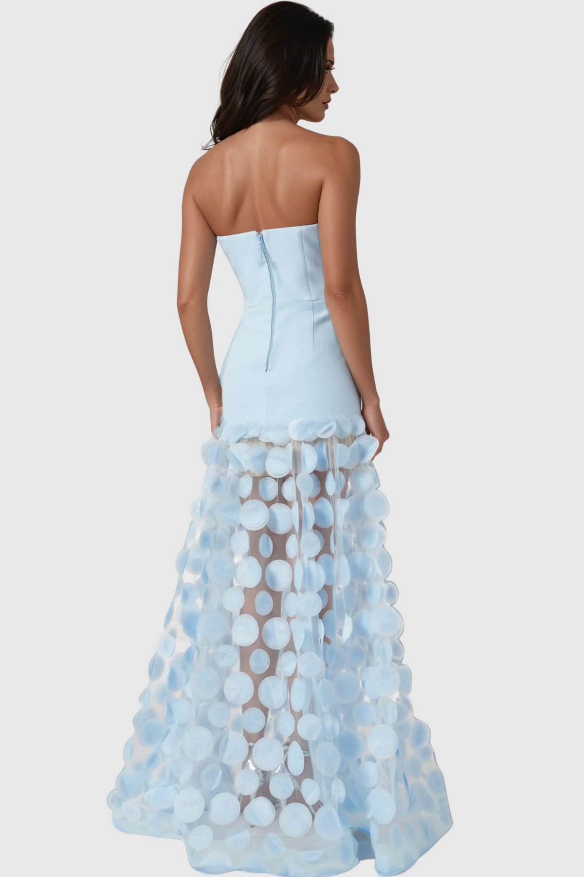Boryana Strapless Dot Mesh Maxi Dress In Blue