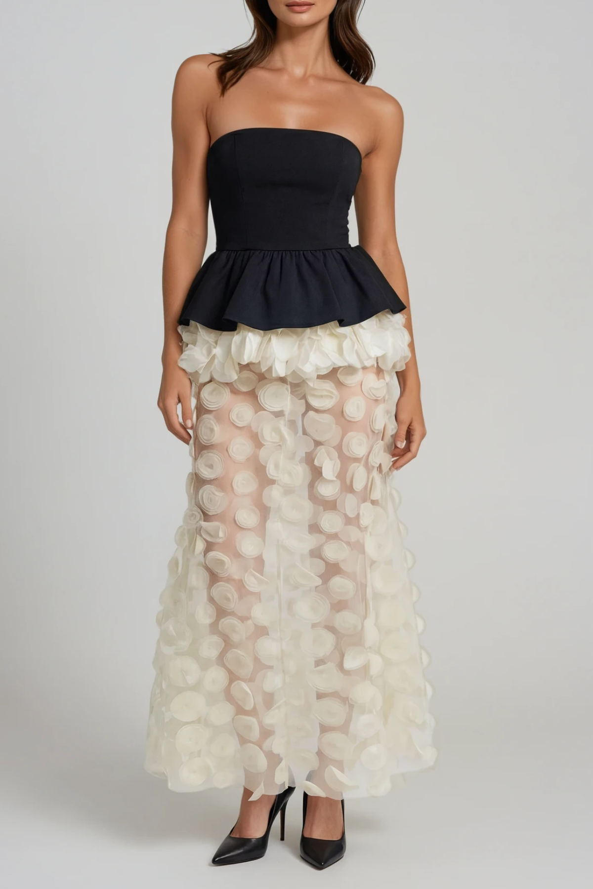 Boryana Strapless Flower Dot Maxi Dress