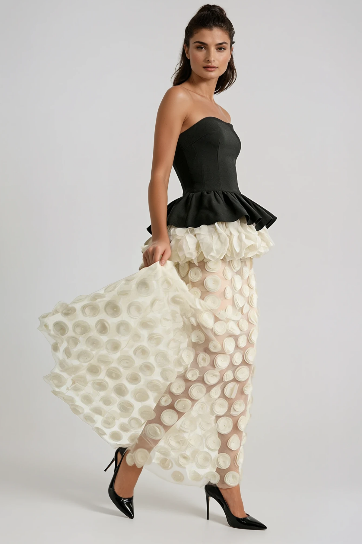 Boryana Strapless Flower Dot Maxi Dress