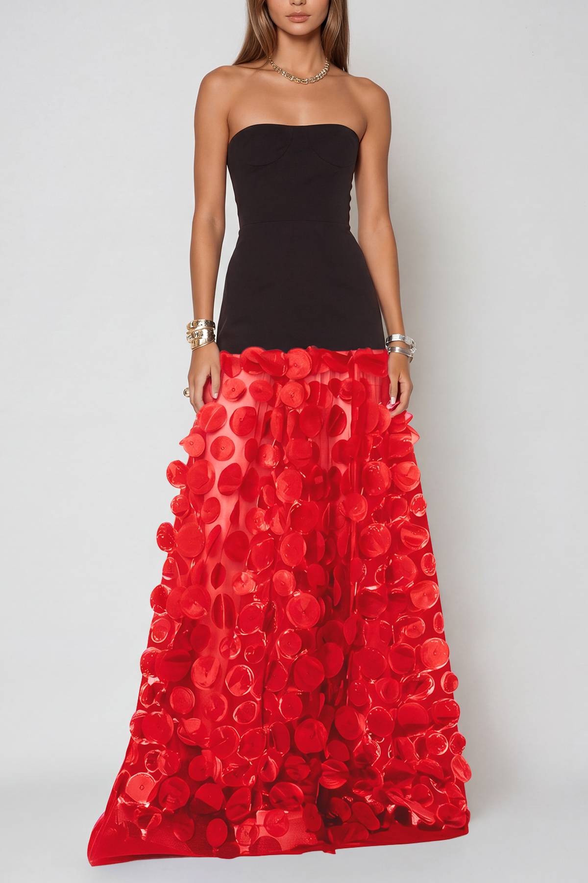 Boryana Dot Strapless Maxi Dress In Red