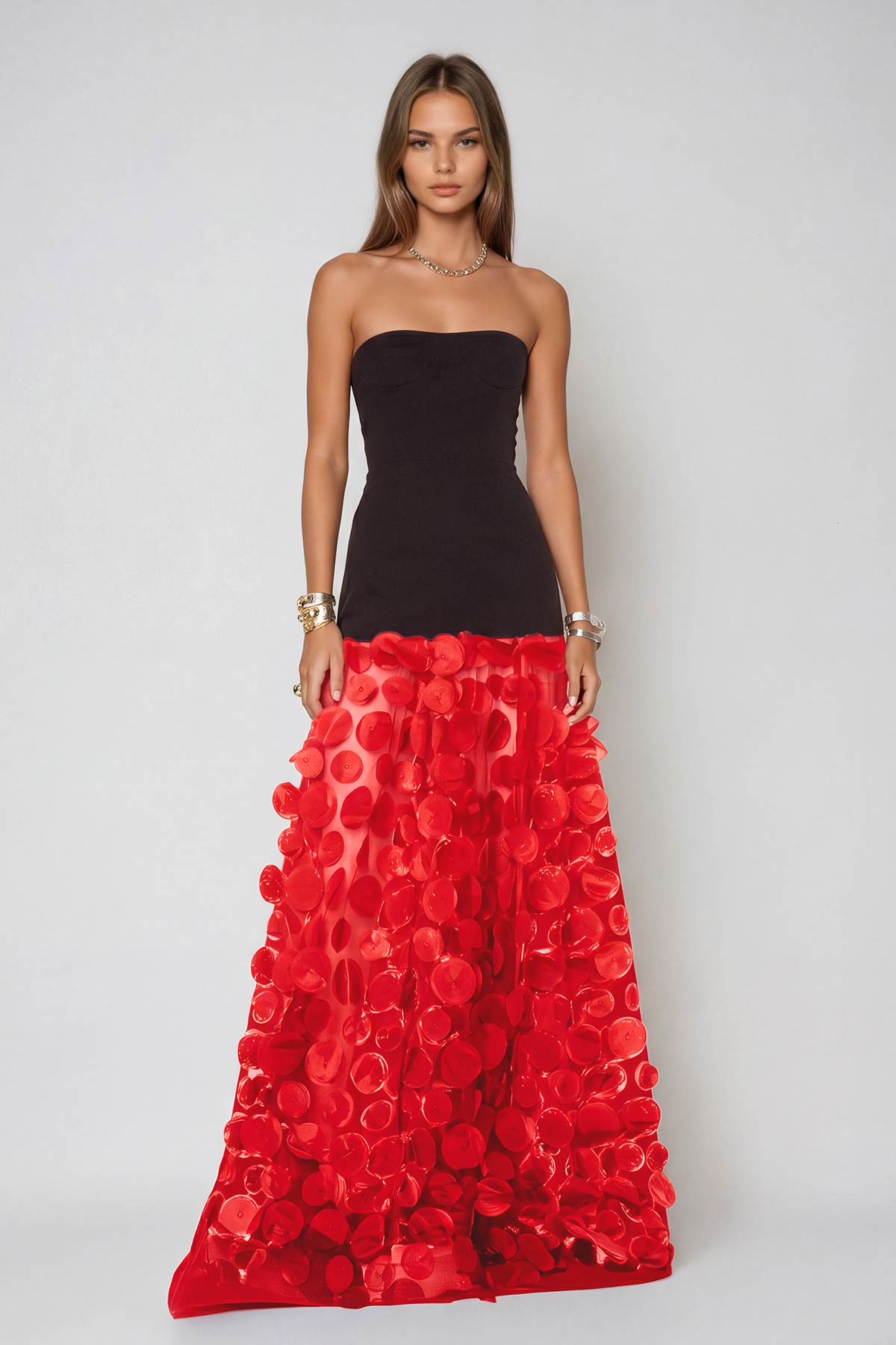 Boryana Dot Strapless Maxi Dress In Red