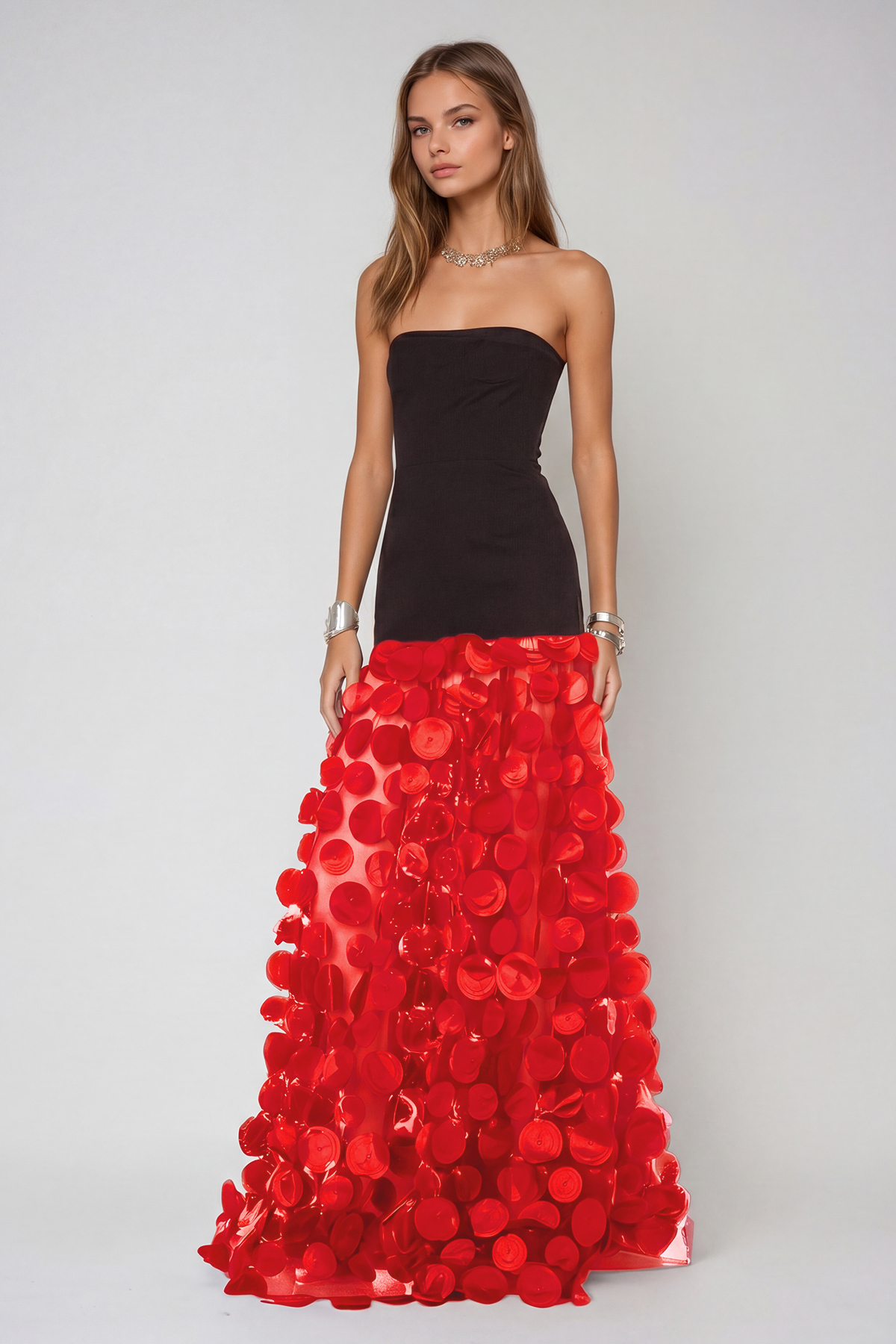 Boryana Dot Strapless Maxi Dress In Red