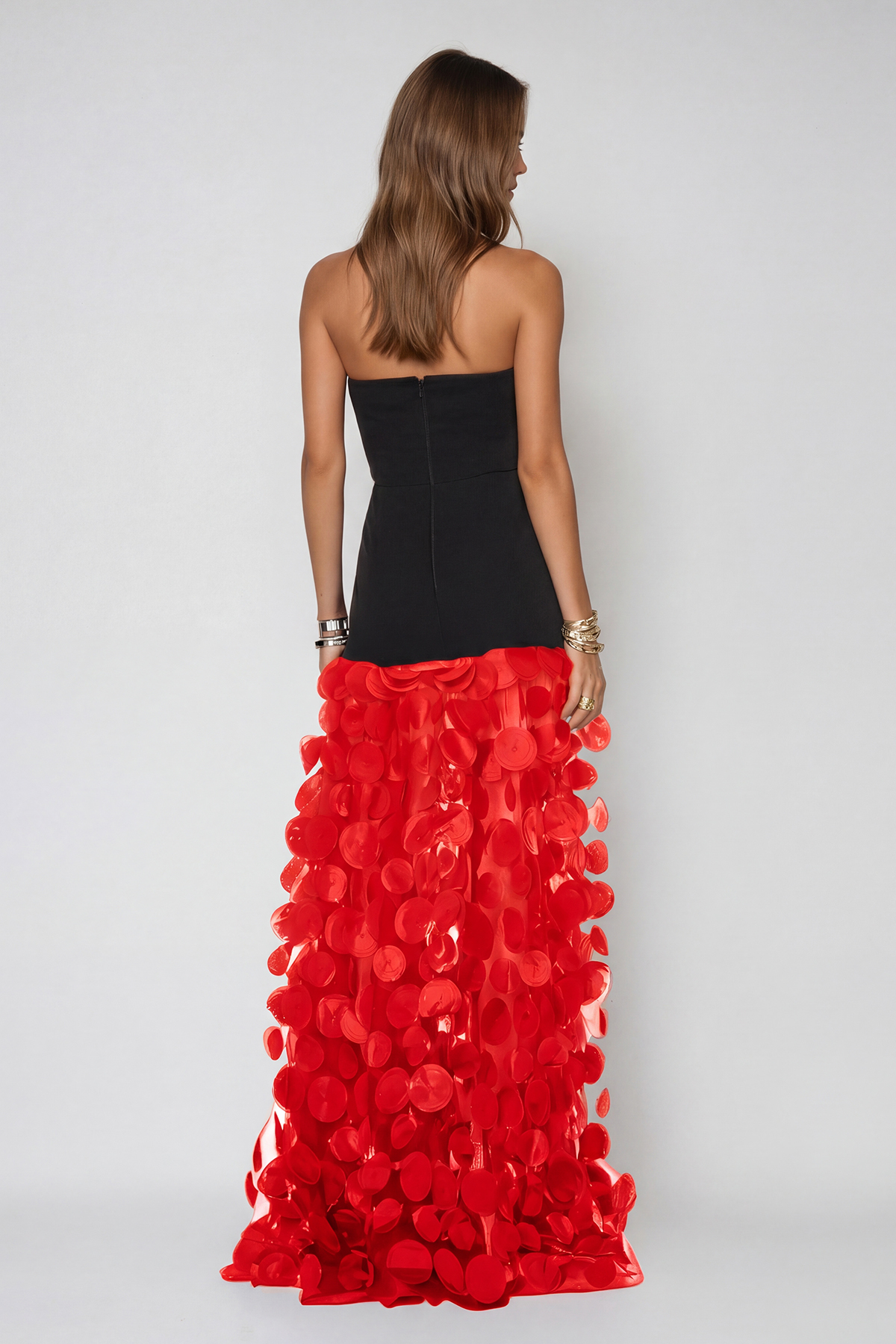 Boryana Dot Strapless Maxi Dress In Red