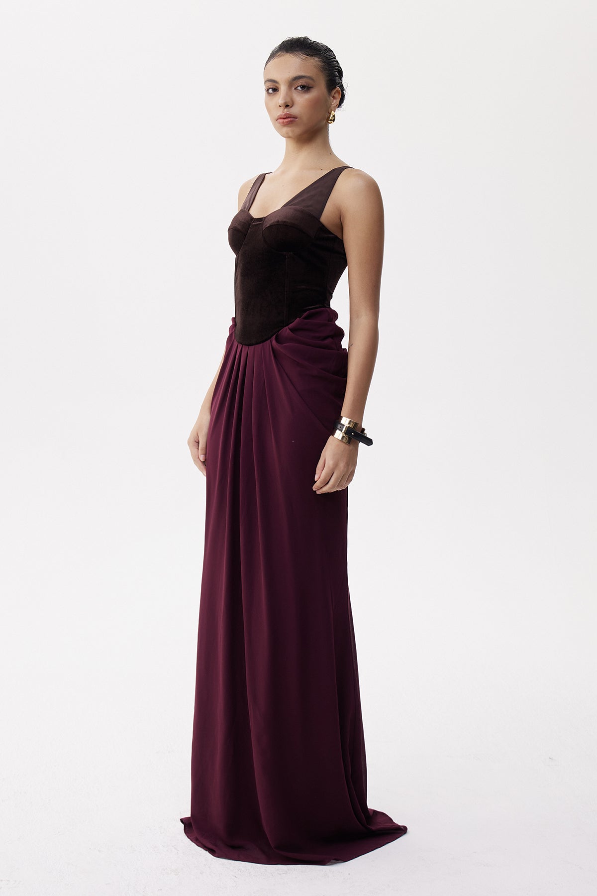 Boyan Mesh Ruch Maxi Dress