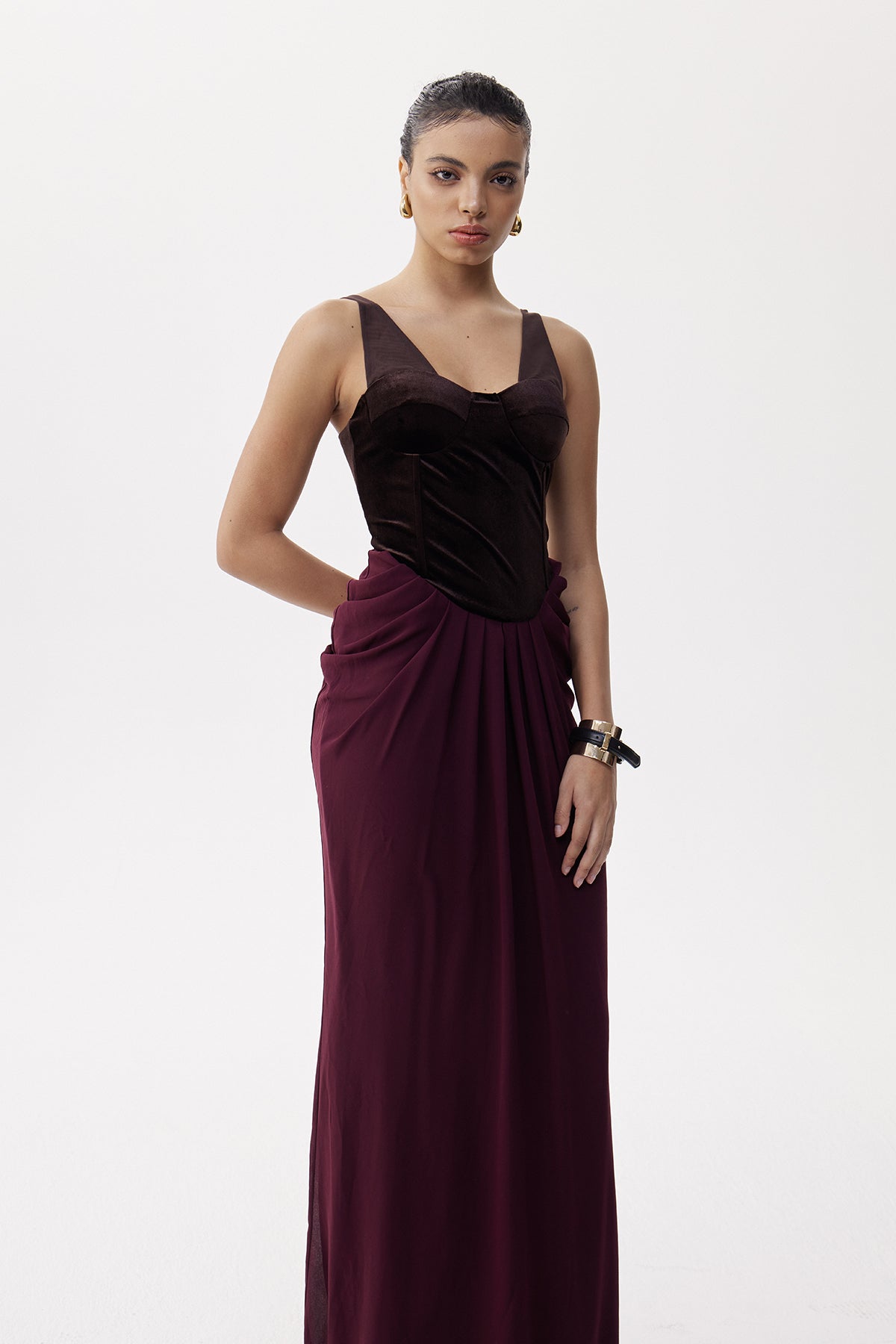 Boyan Mesh Ruch Maxi Dress