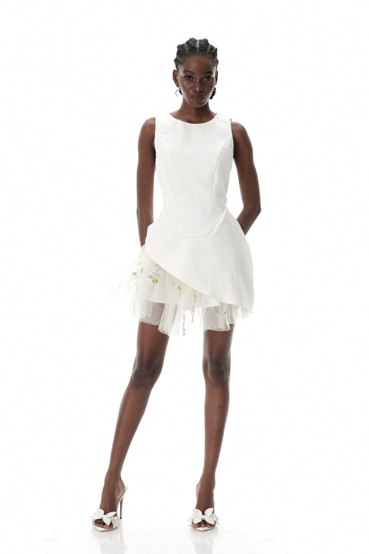 Brais Asymmetric Mesh Mini Dress