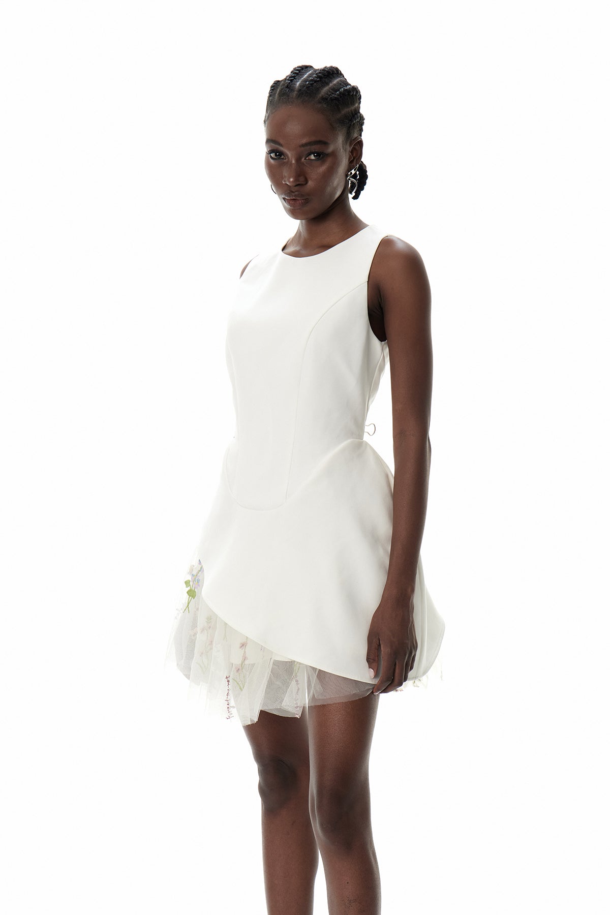 Brais Asymmetric Mesh Mini Dress