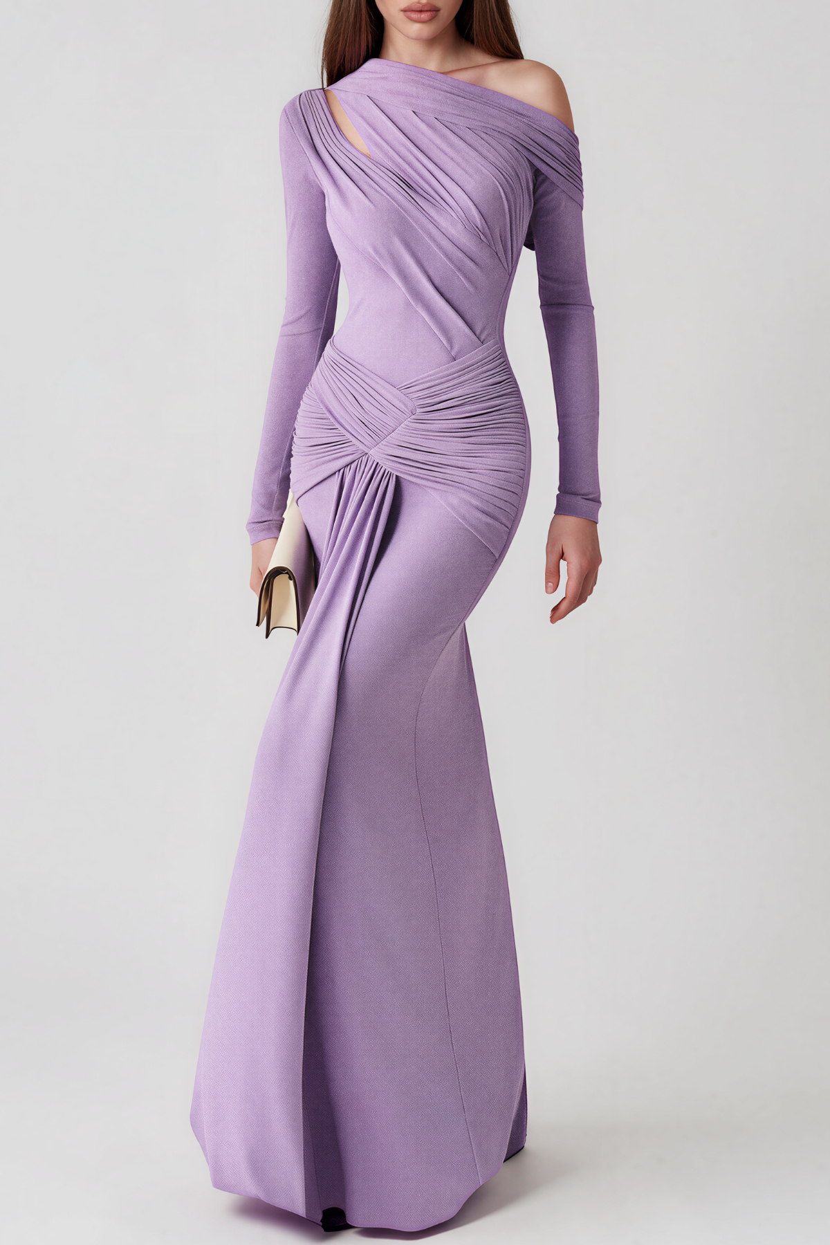 Cabdirashiid Long Sleeve Asymmetric Ruch Maxi Dress