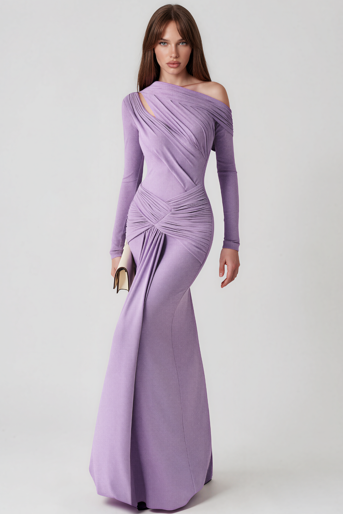 Cabdirashiid Long Sleeve Asymmetric Ruch Maxi Dress