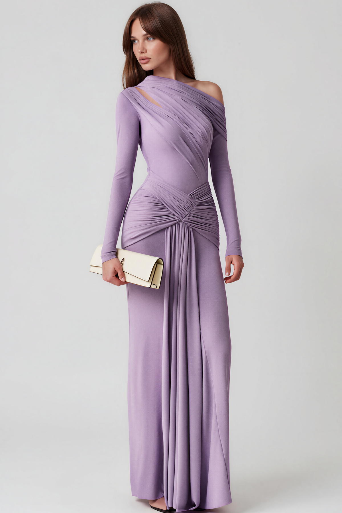 Cabdirashiid Long Sleeve Asymmetric Ruch Maxi Dress