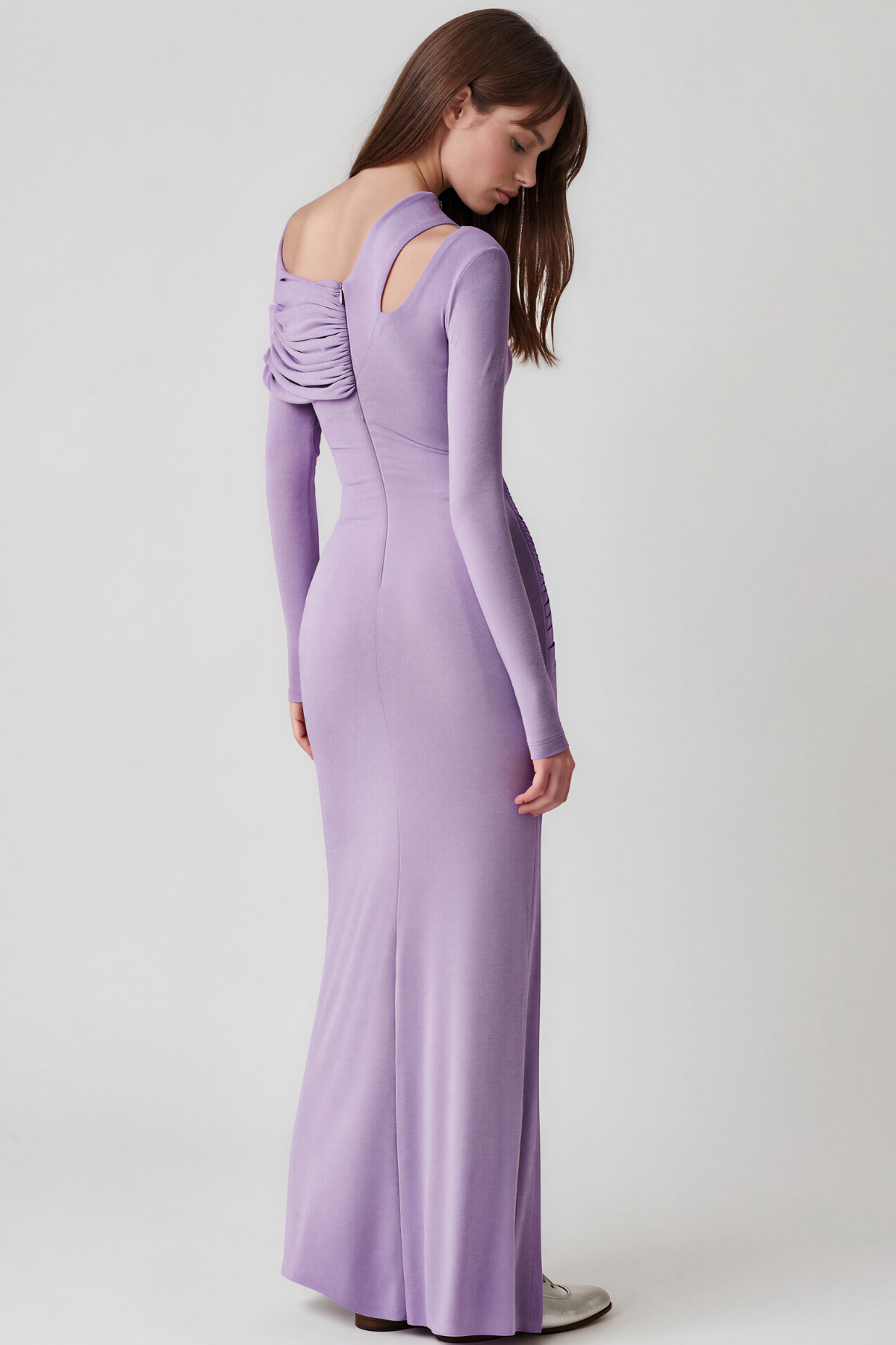 Cabdirashiid Long Sleeve Asymmetric Ruch Maxi Dress