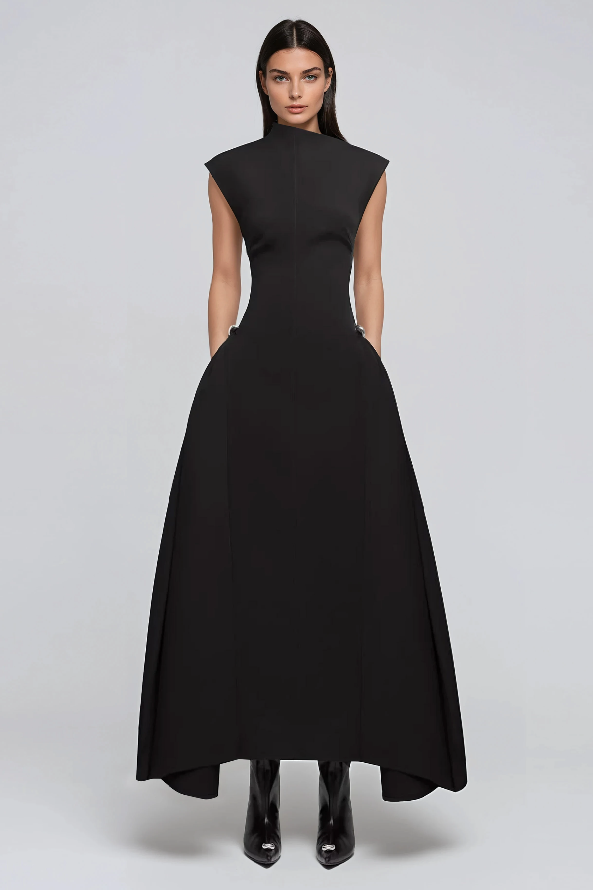 Cabdullaahi Sleeveless Asymmetric Maxi Dress In Black