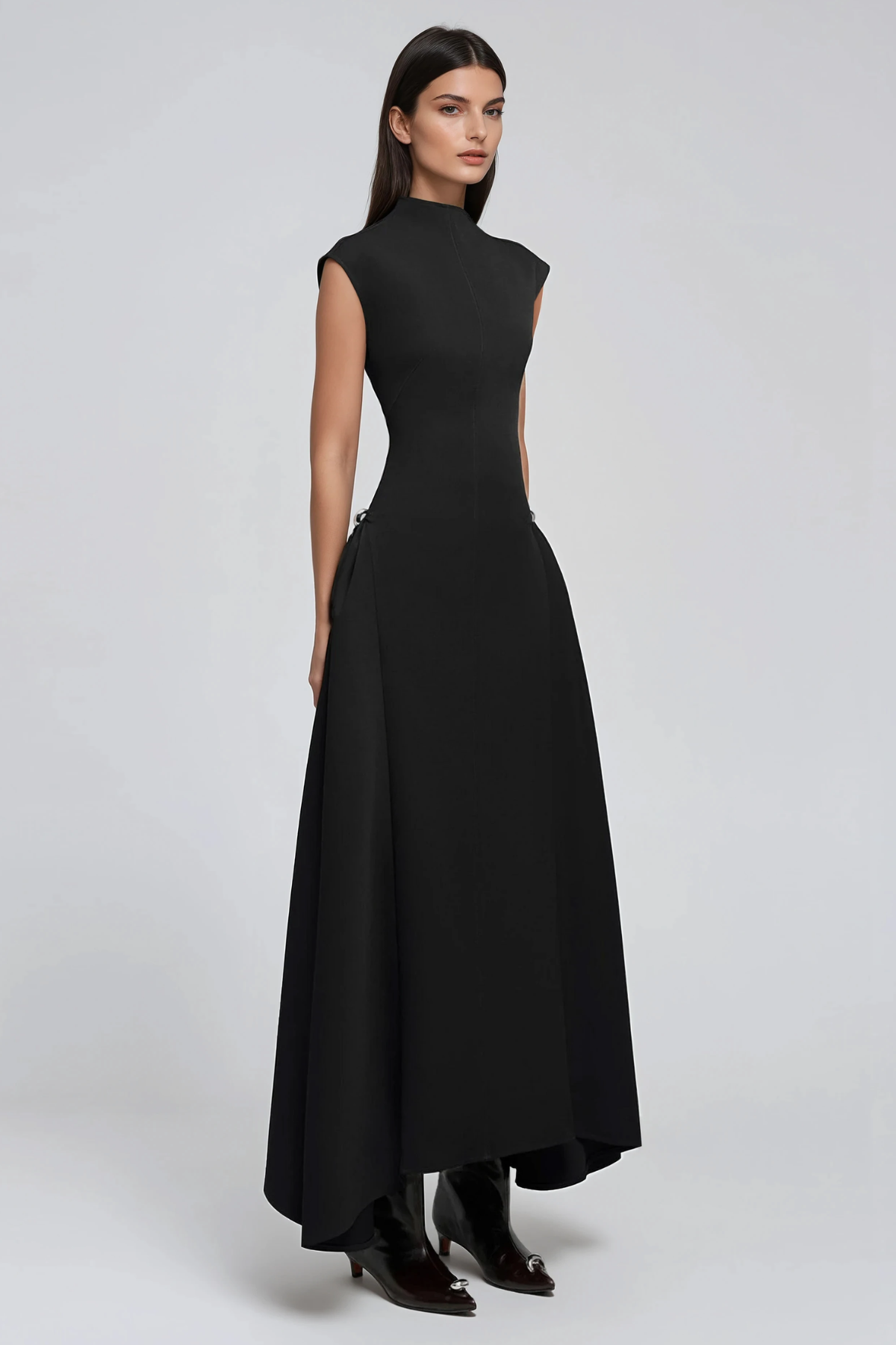 Cabdullaahi Sleeveless Asymmetric Maxi Dress In Black