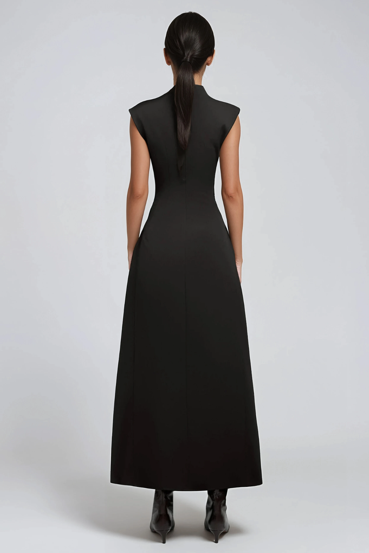 Cabdullaahi Sleeveless Asymmetric Maxi Dress In Black