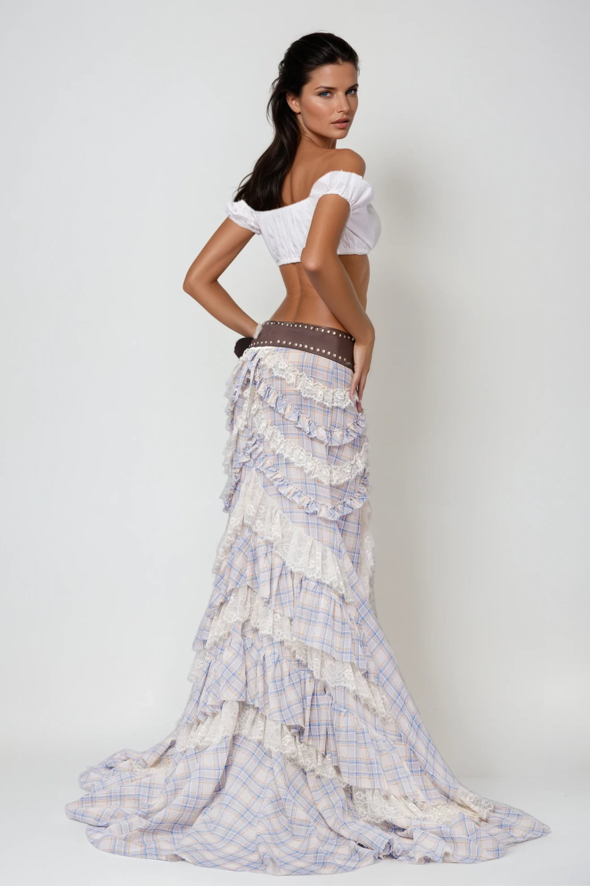 Cadoc Lace Up Crop Skirt Set