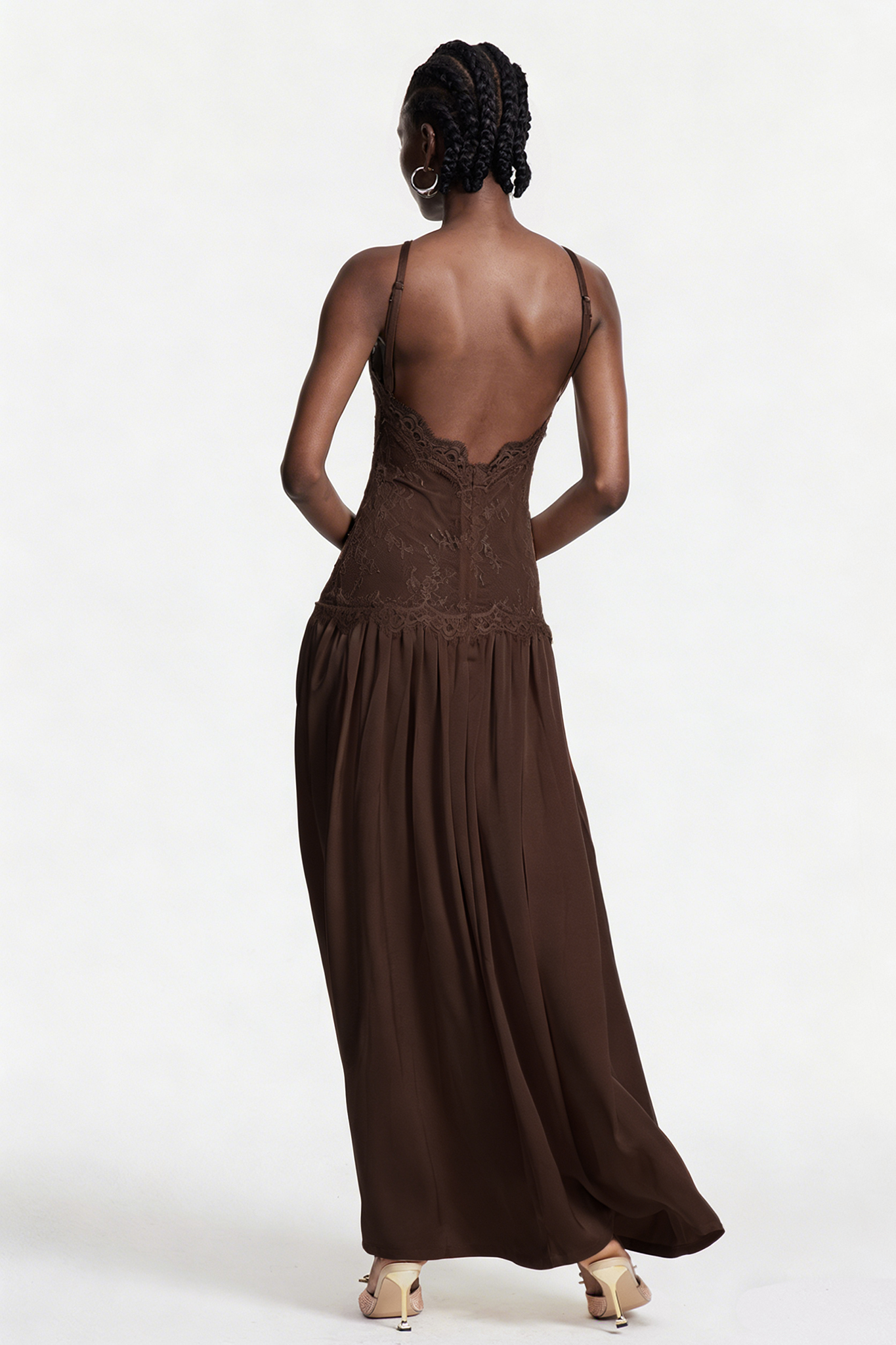 Cadwalader Lace Floral Ruch Maxi Dress In Brown