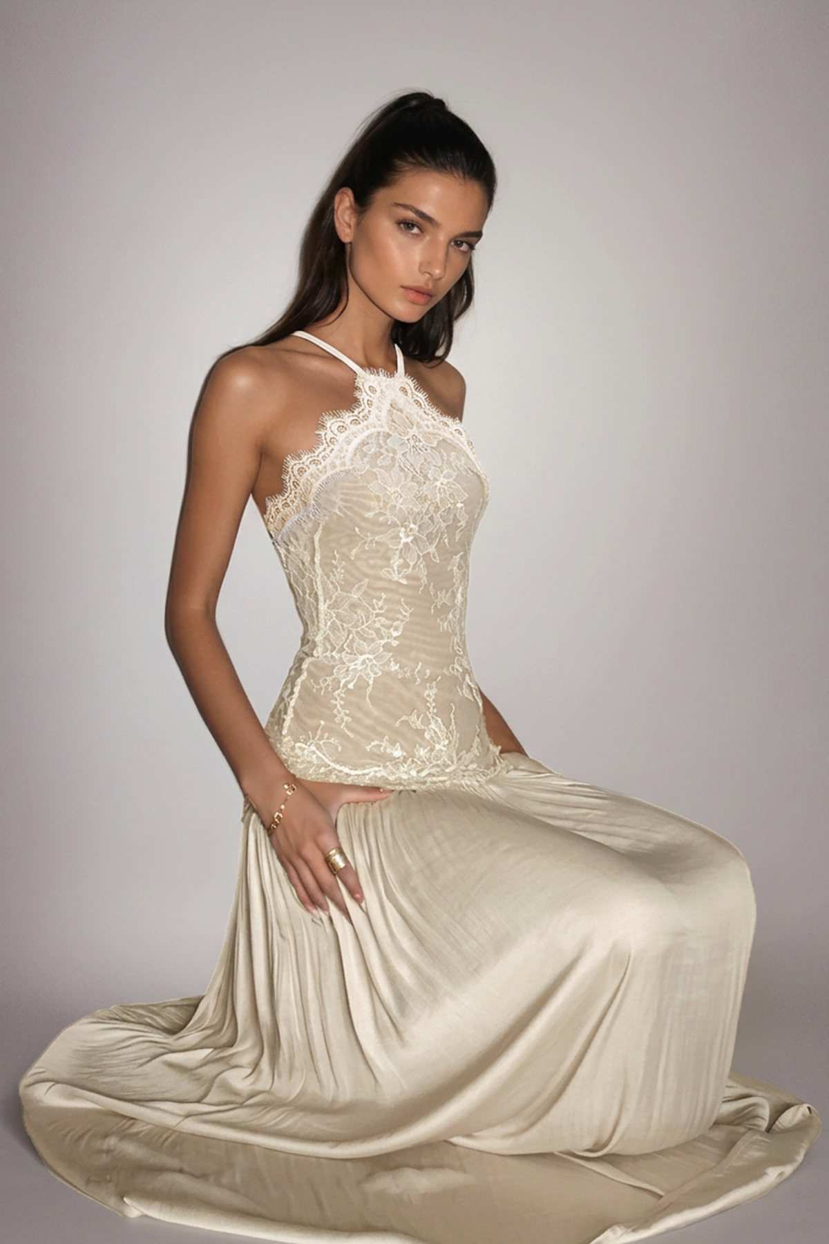 Cadwalader Lace Floral Ruch Maxi Dress