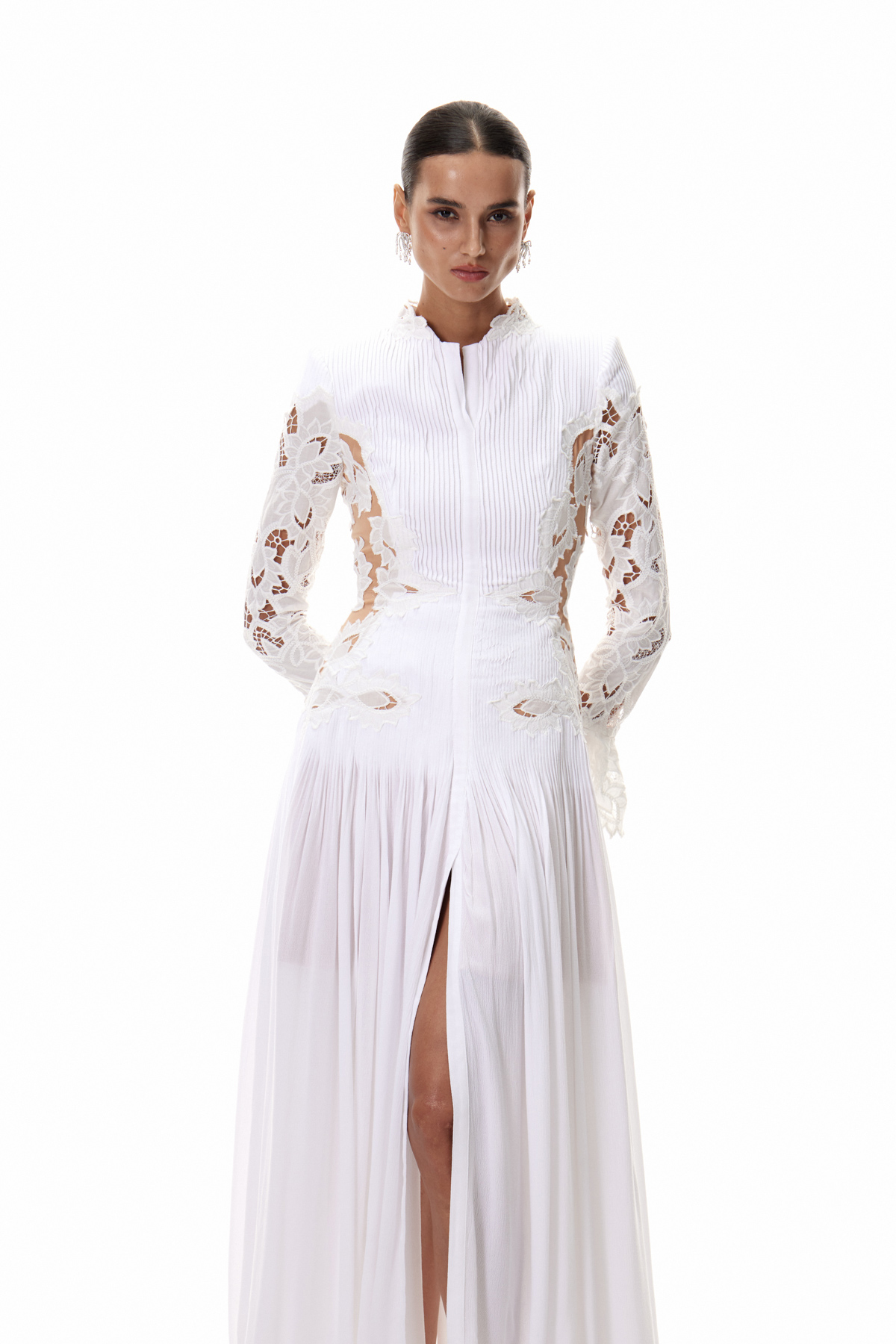 Caesarius Embroidered Ruch Lace Maxi Dress