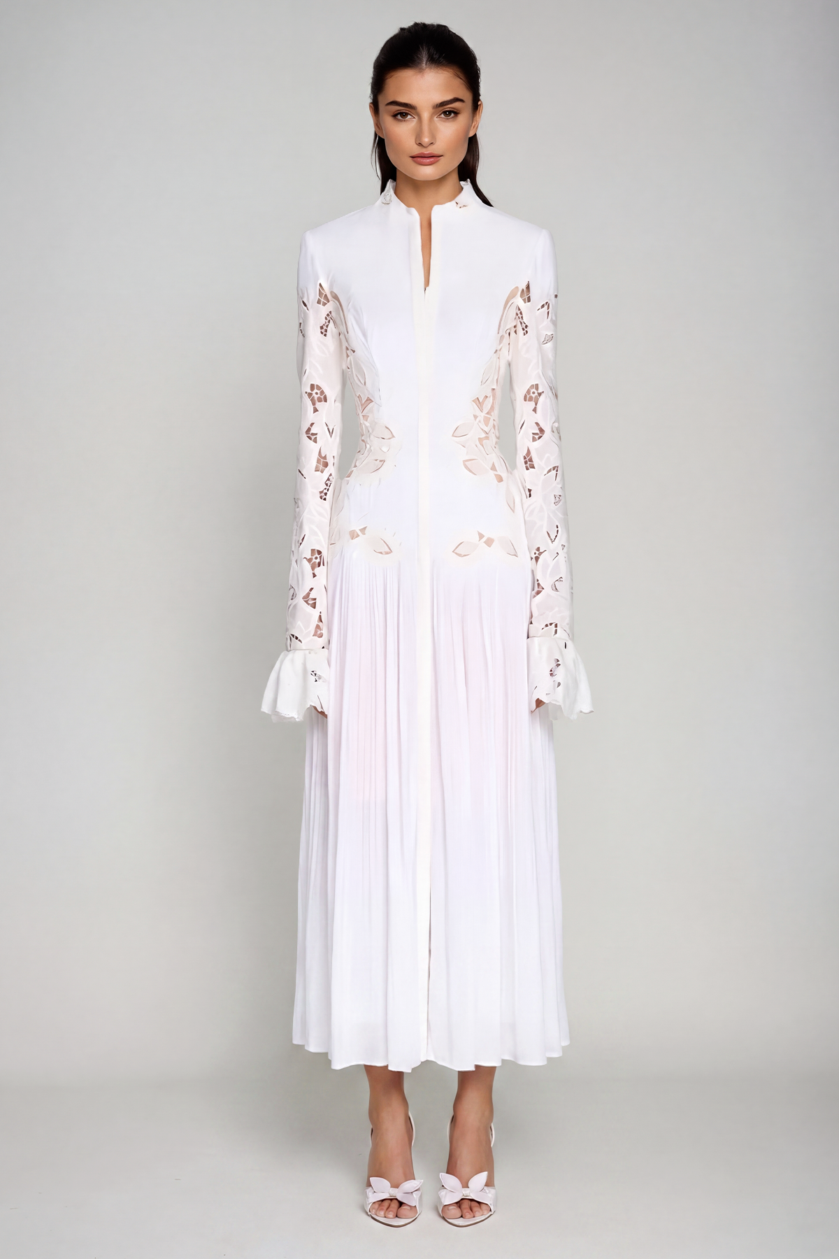 Caesarius Embroidered Ruch Lace Maxi Dress
