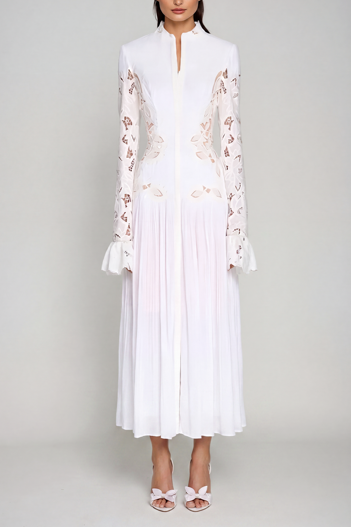 Caesarius Embroidered Ruch Lace Maxi Dress
