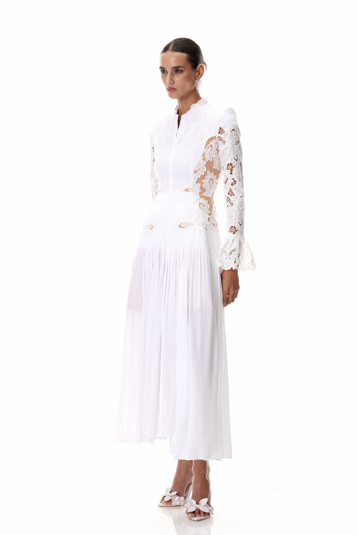 Caesarius Embroidered Ruch Lace Maxi Dress