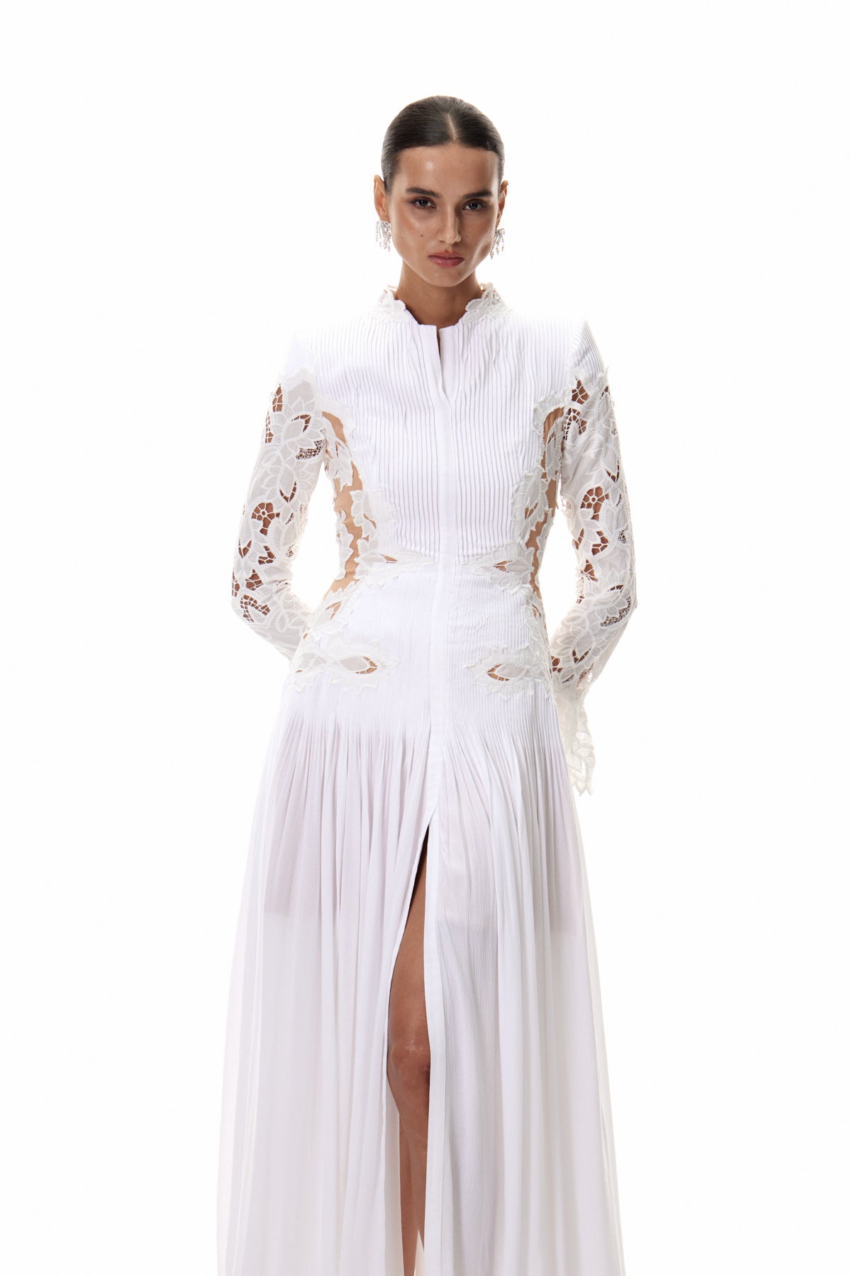 Caesarius Embroidered Ruch Lace Maxi Dress