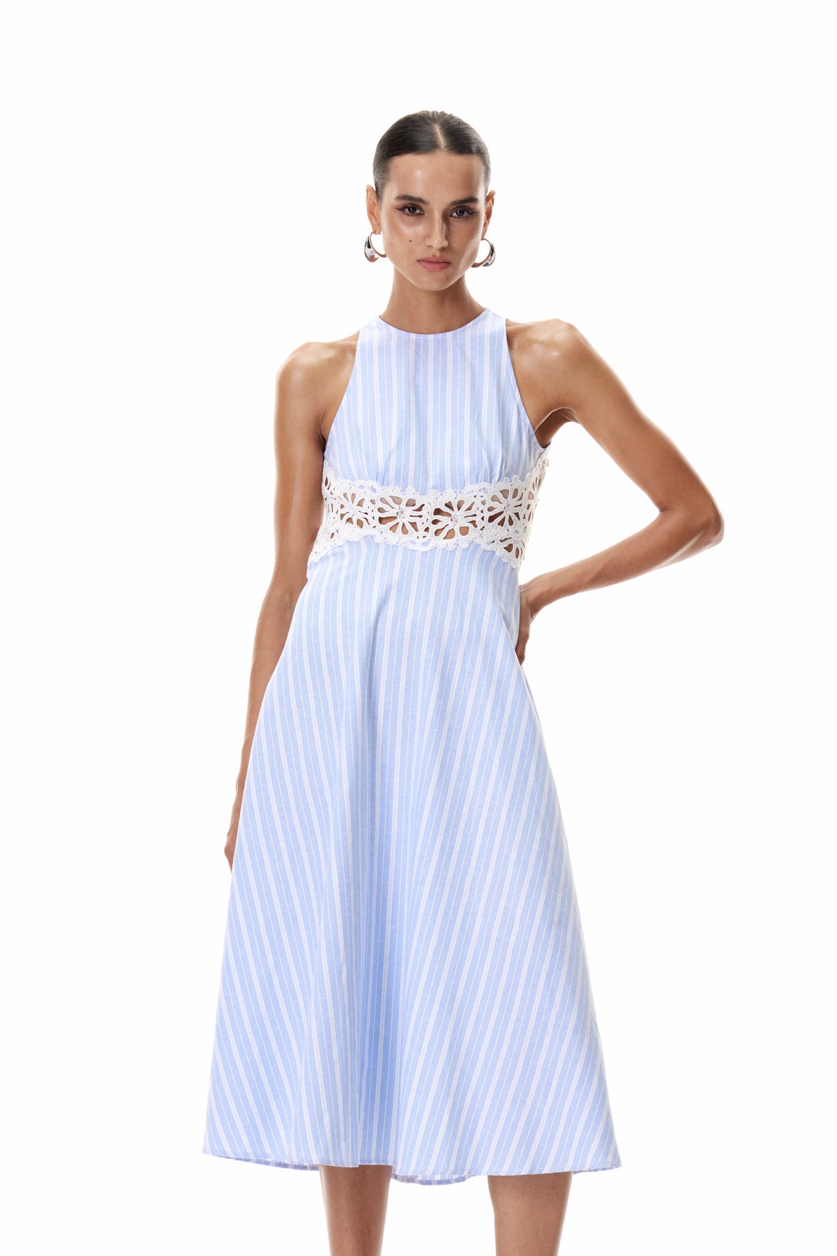 Caeso Sleeveless Stripe Cutout Maxi Dress
