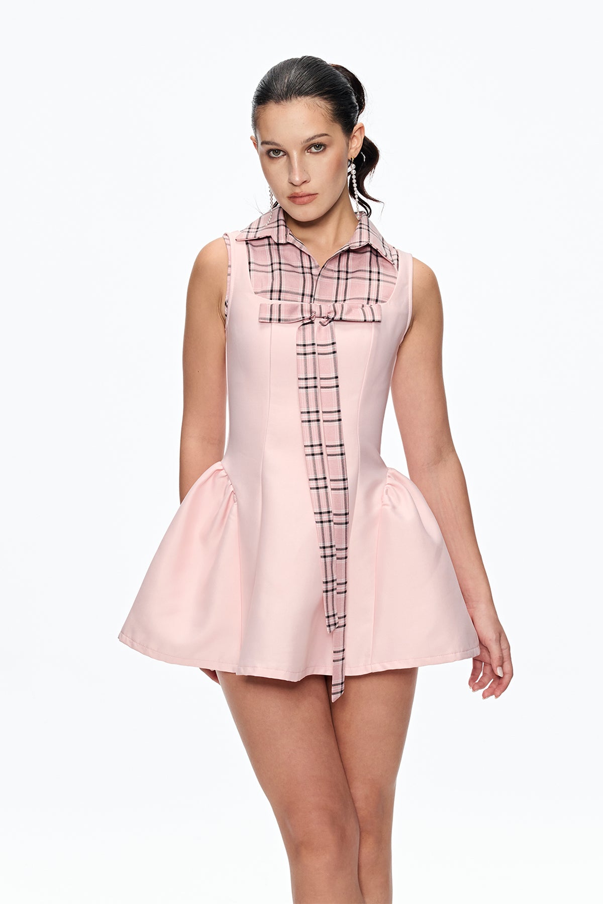 Cahit Grid Bow Mini Dress