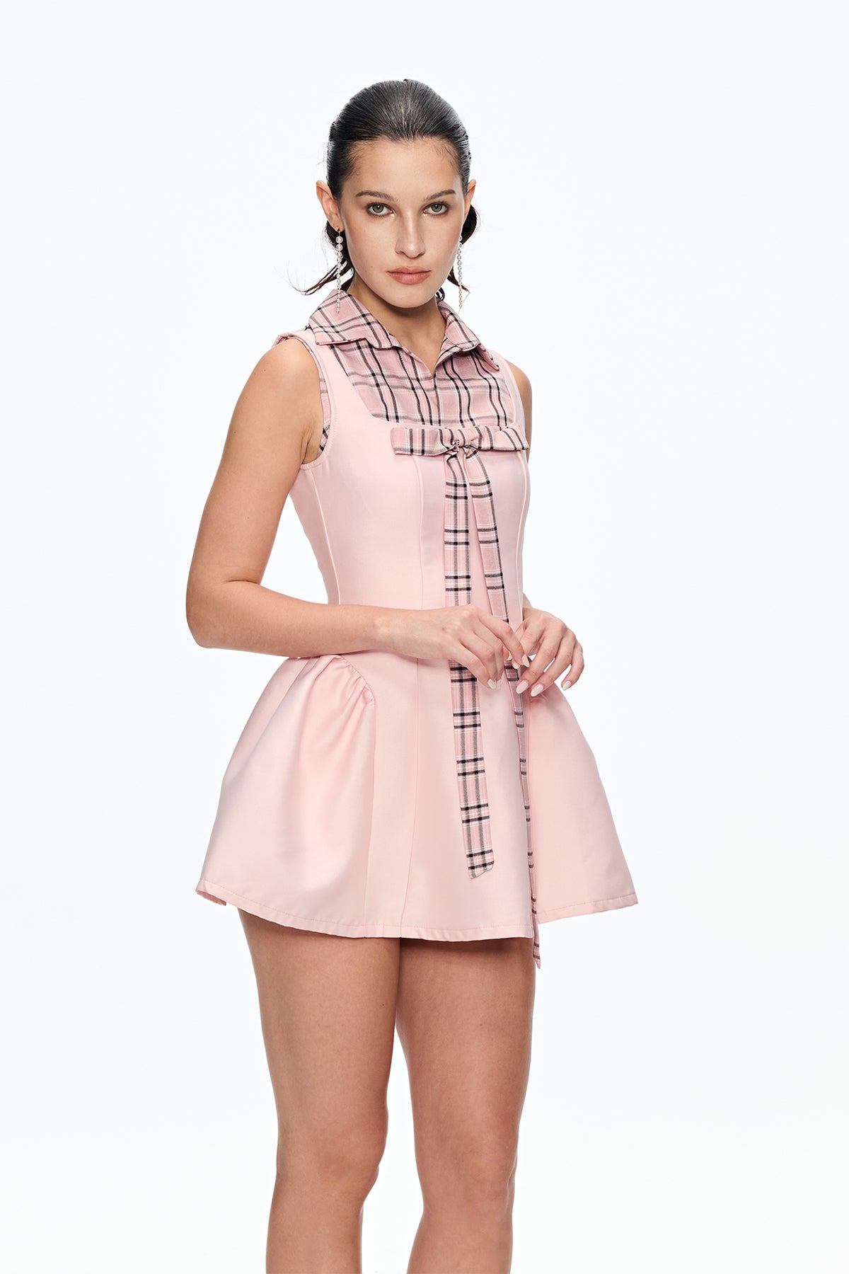 Cahit Grid Bow Mini Dress