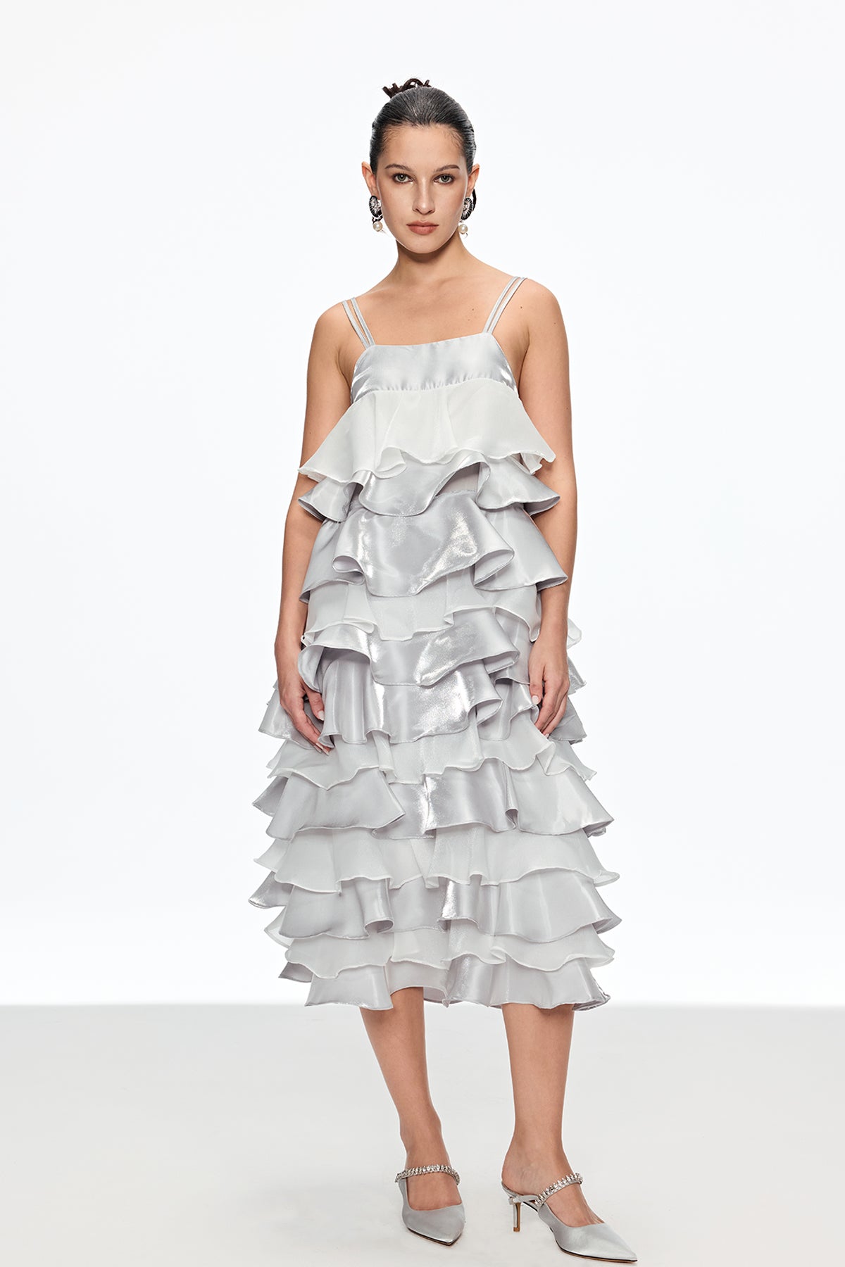 Caius Ruffle Spaghetti Midi Dress