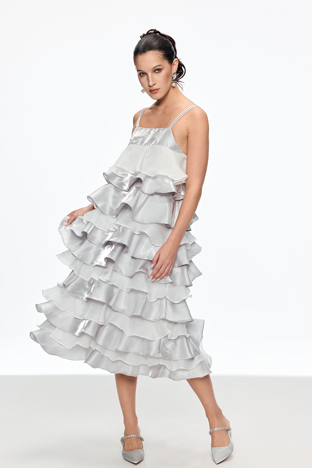 Caius Ruffle Spaghetti Midi Dress