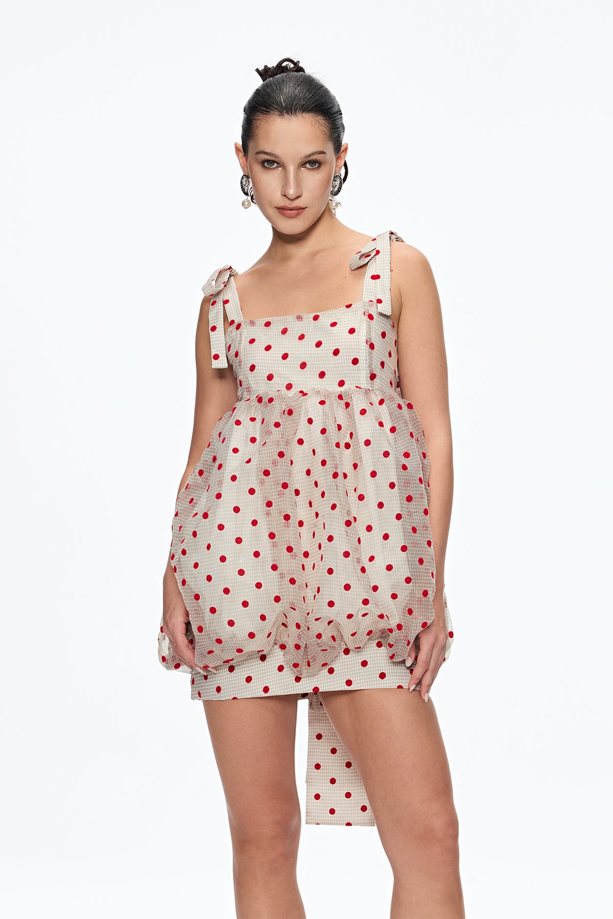 Caja Dot Grid Bow Mini Dress
