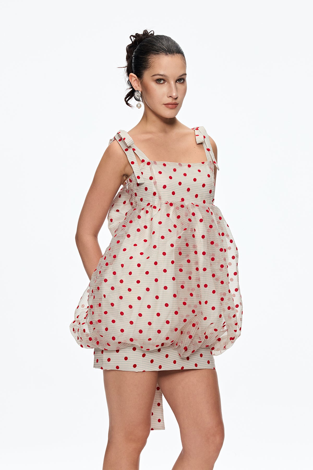 Caja Dot Grid Bow Mini Dress