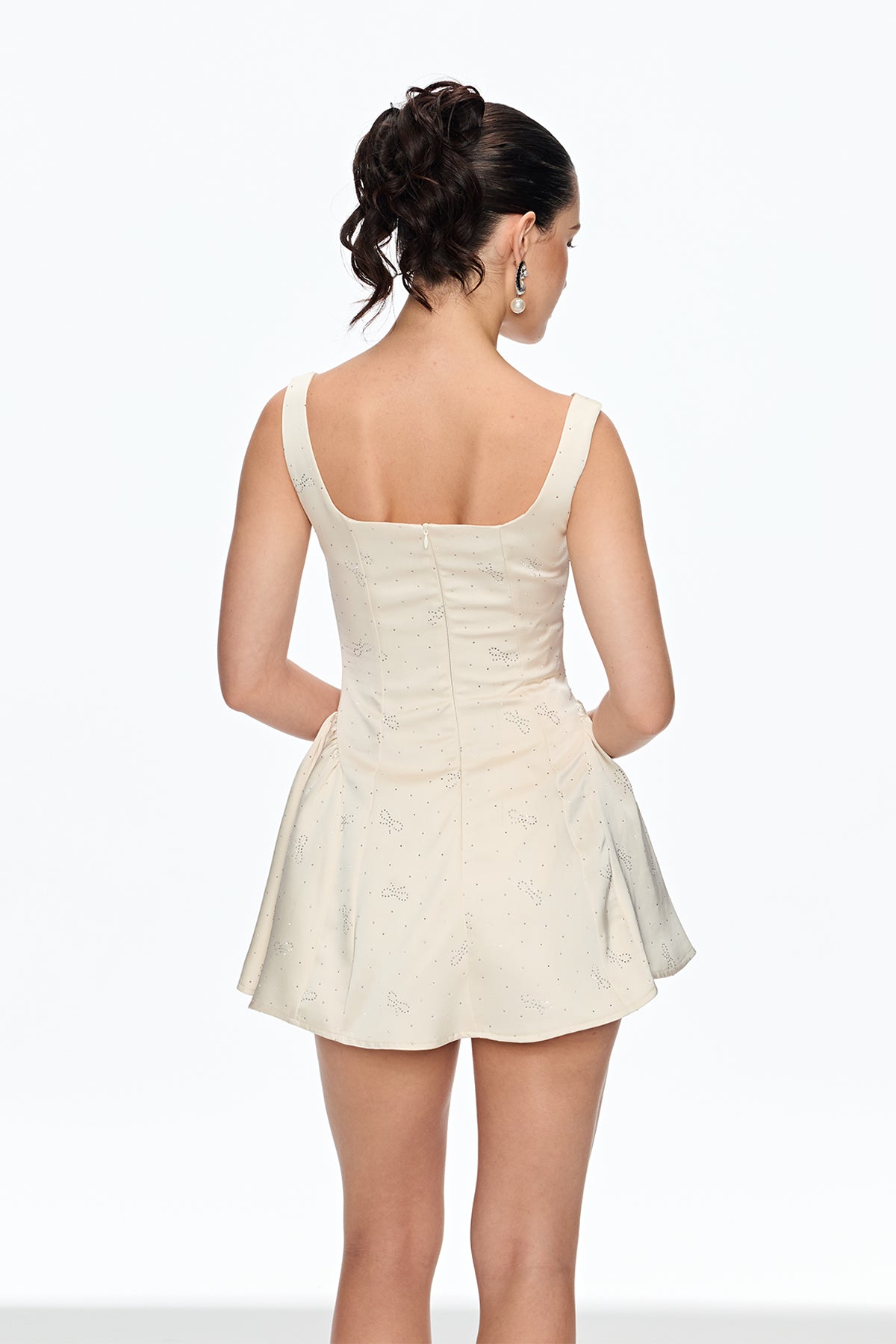 Calfuray Bow Rhinestone Mini Dress