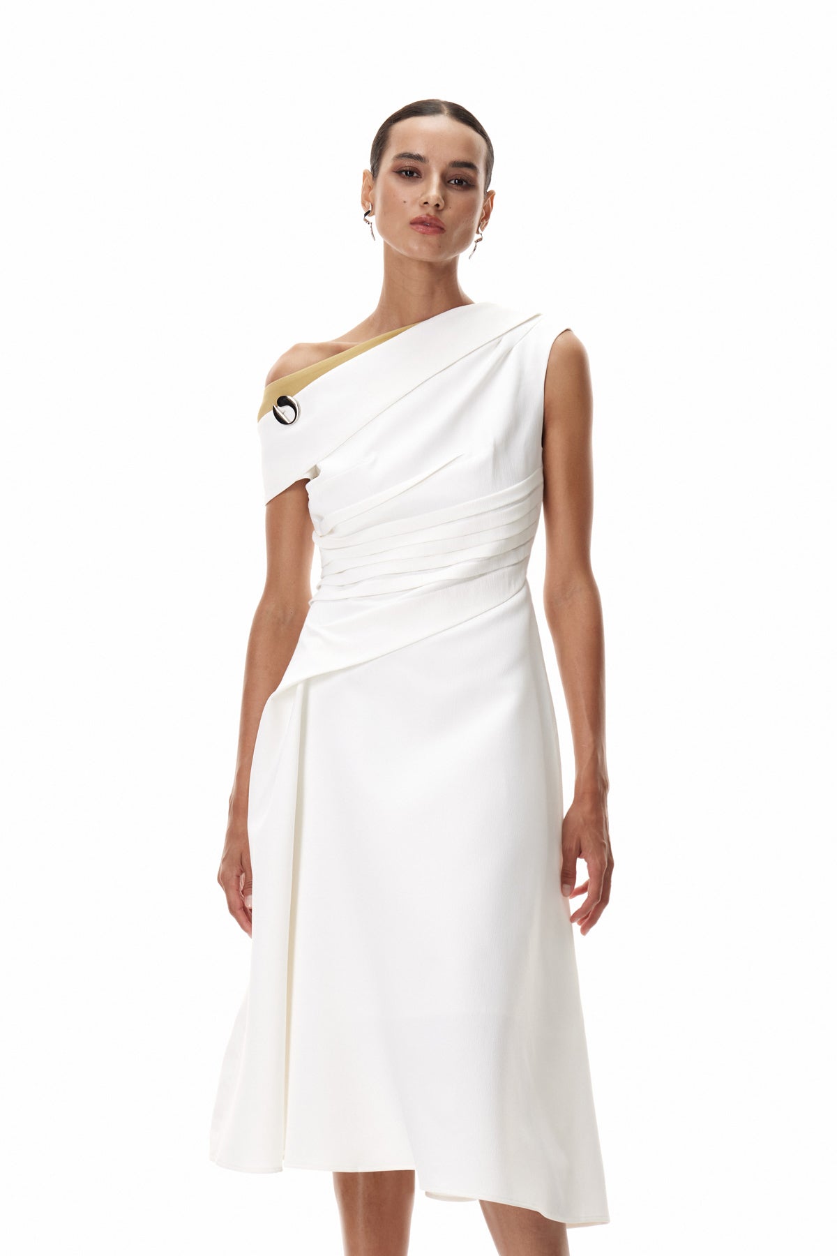 Cambyses One Shouder Ruch Midi Dress