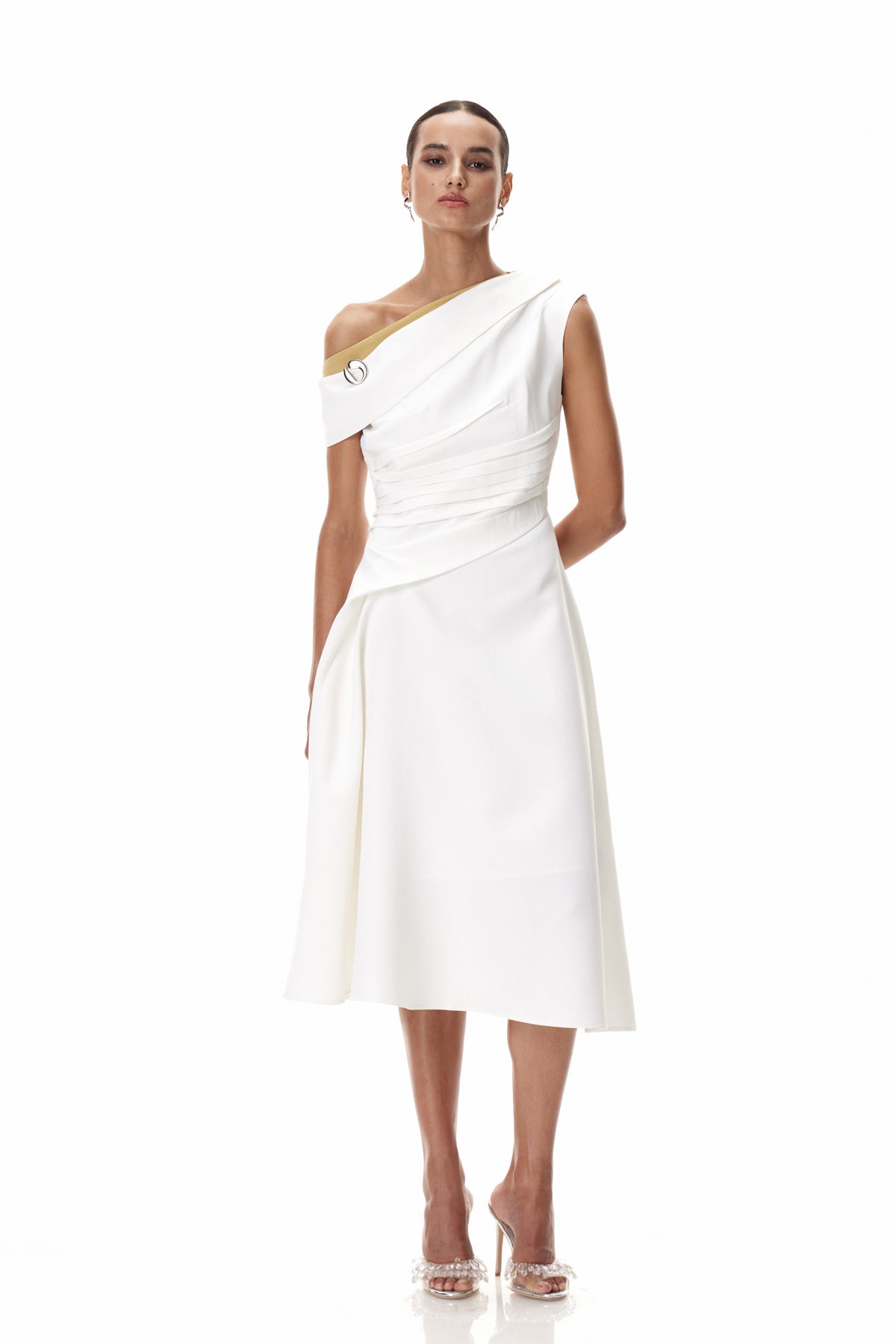 Cambyses One Shouder Ruch Midi Dress