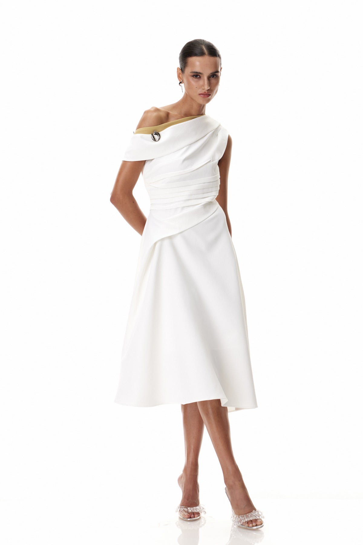 Cambyses One Shouder Ruch Midi Dress