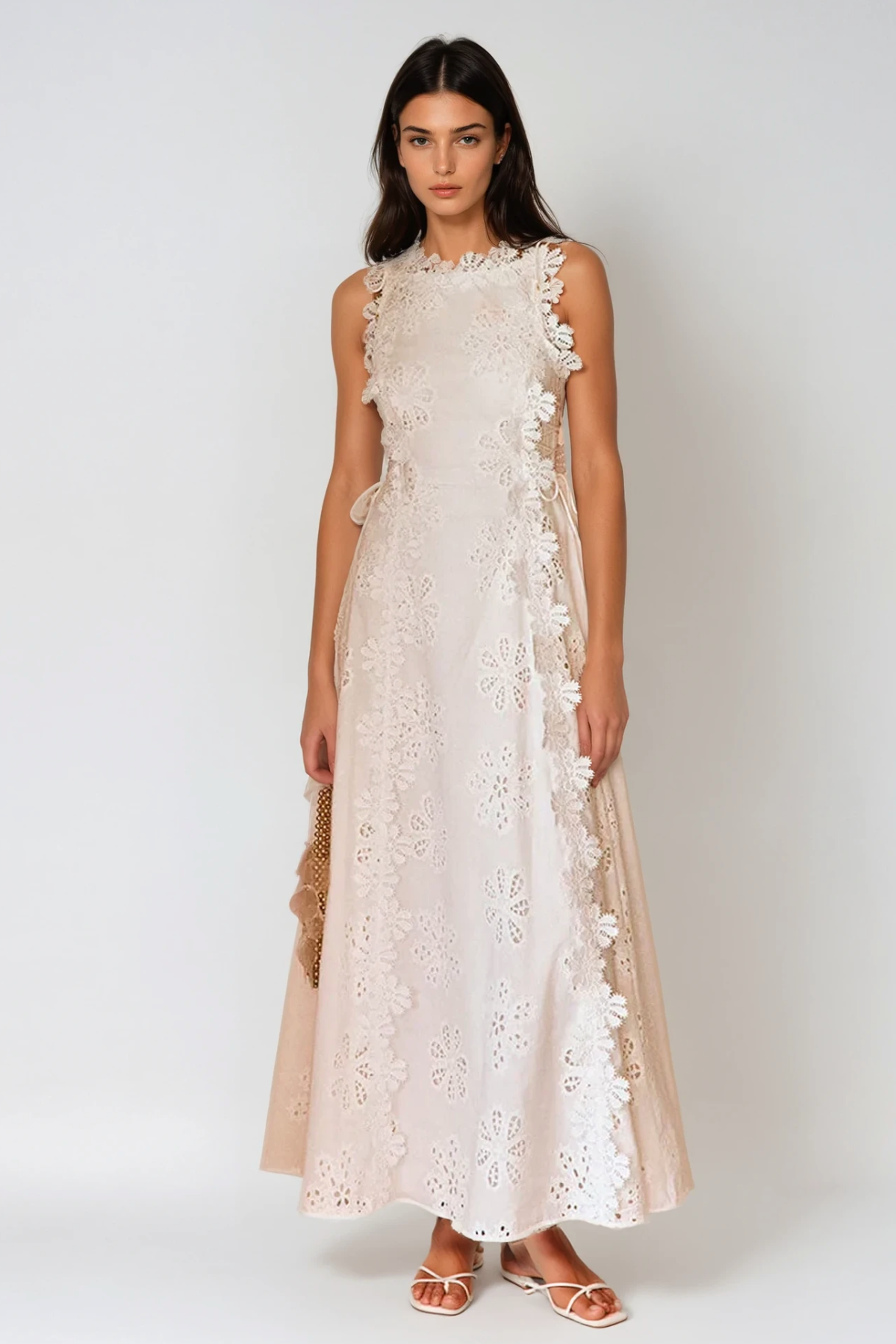 Camellia Spaghetti Embroidered Maxi Dress