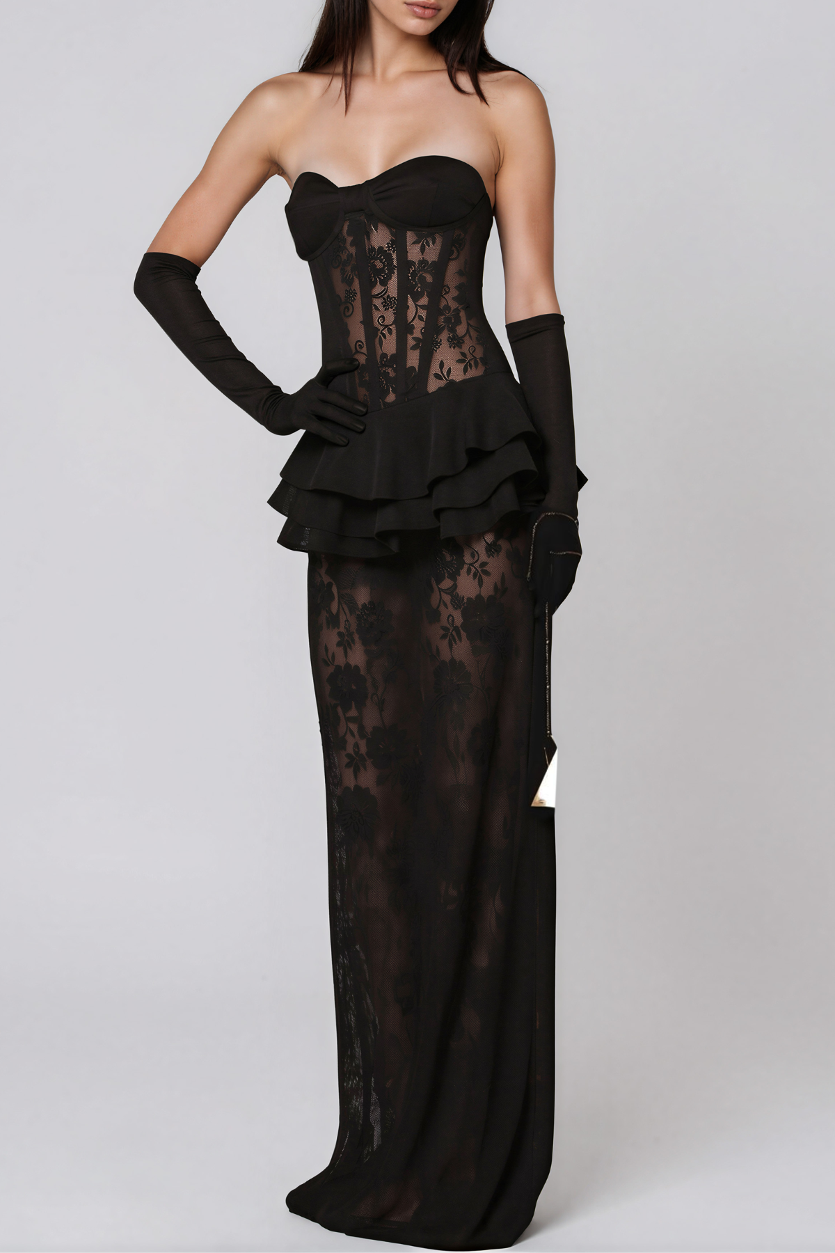 Camillus Strapless Corset Lace Maxi Dress