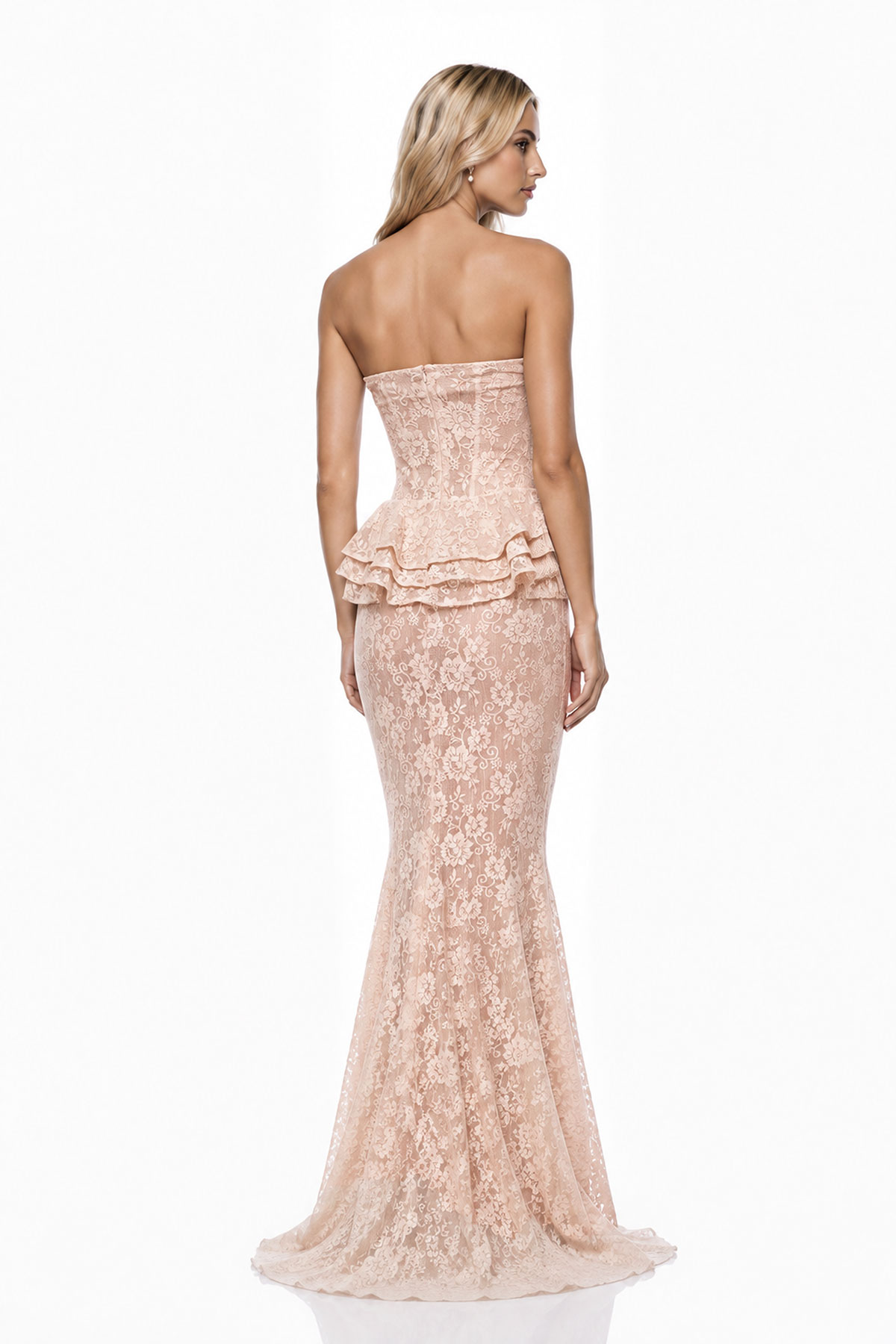 Camillus Strapless Corset Lace Maxi Dress In Pink