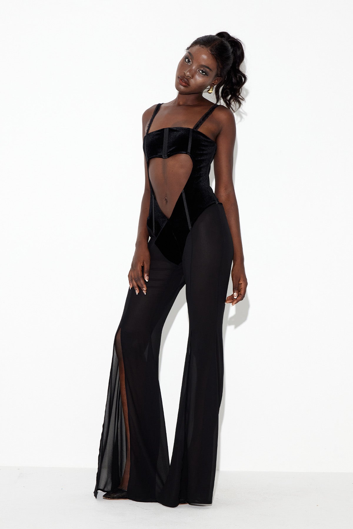 Camron Cutout Split Mesh Jumpsuit