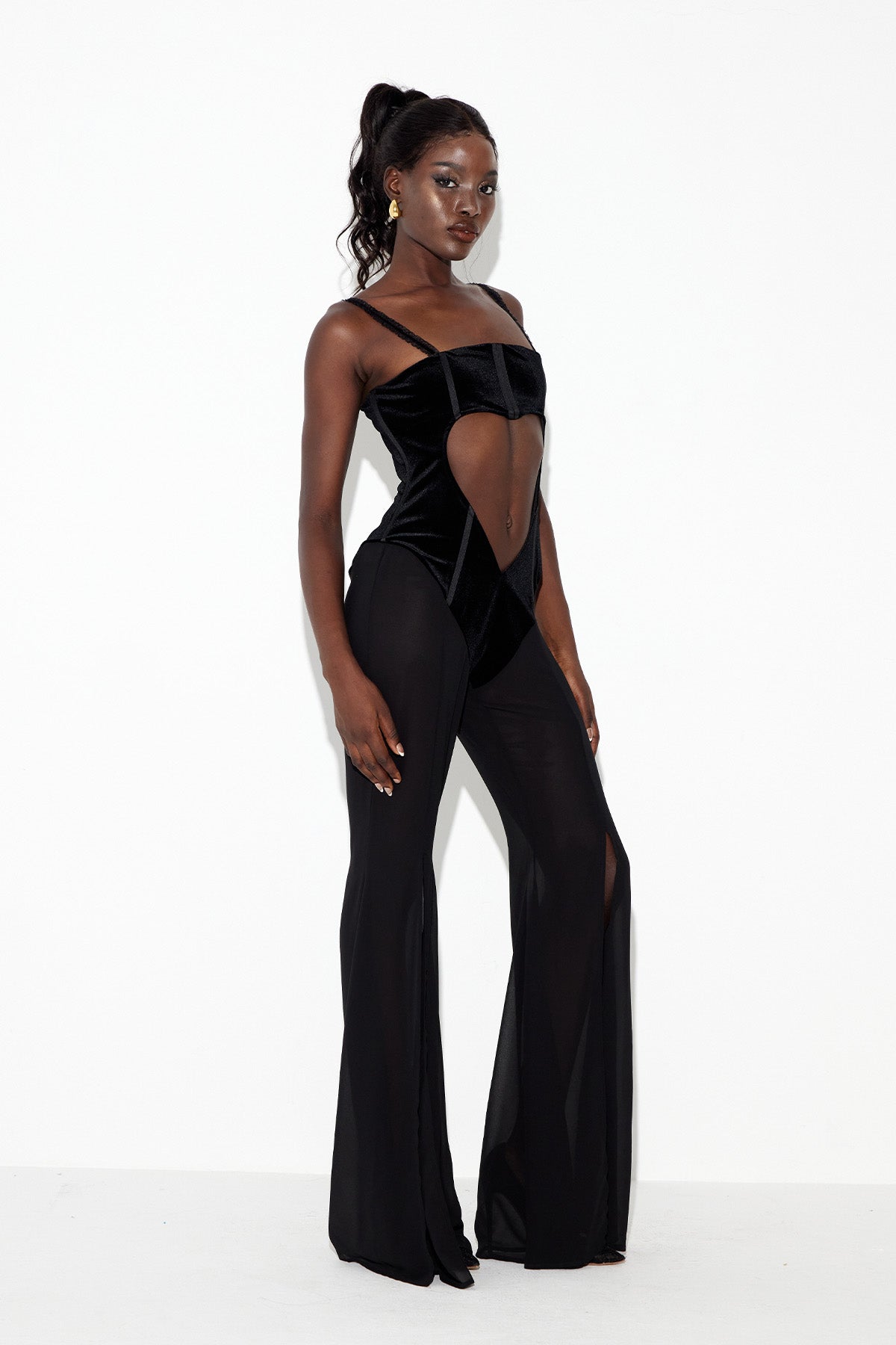 Camron Cutout Split Mesh Jumpsuit